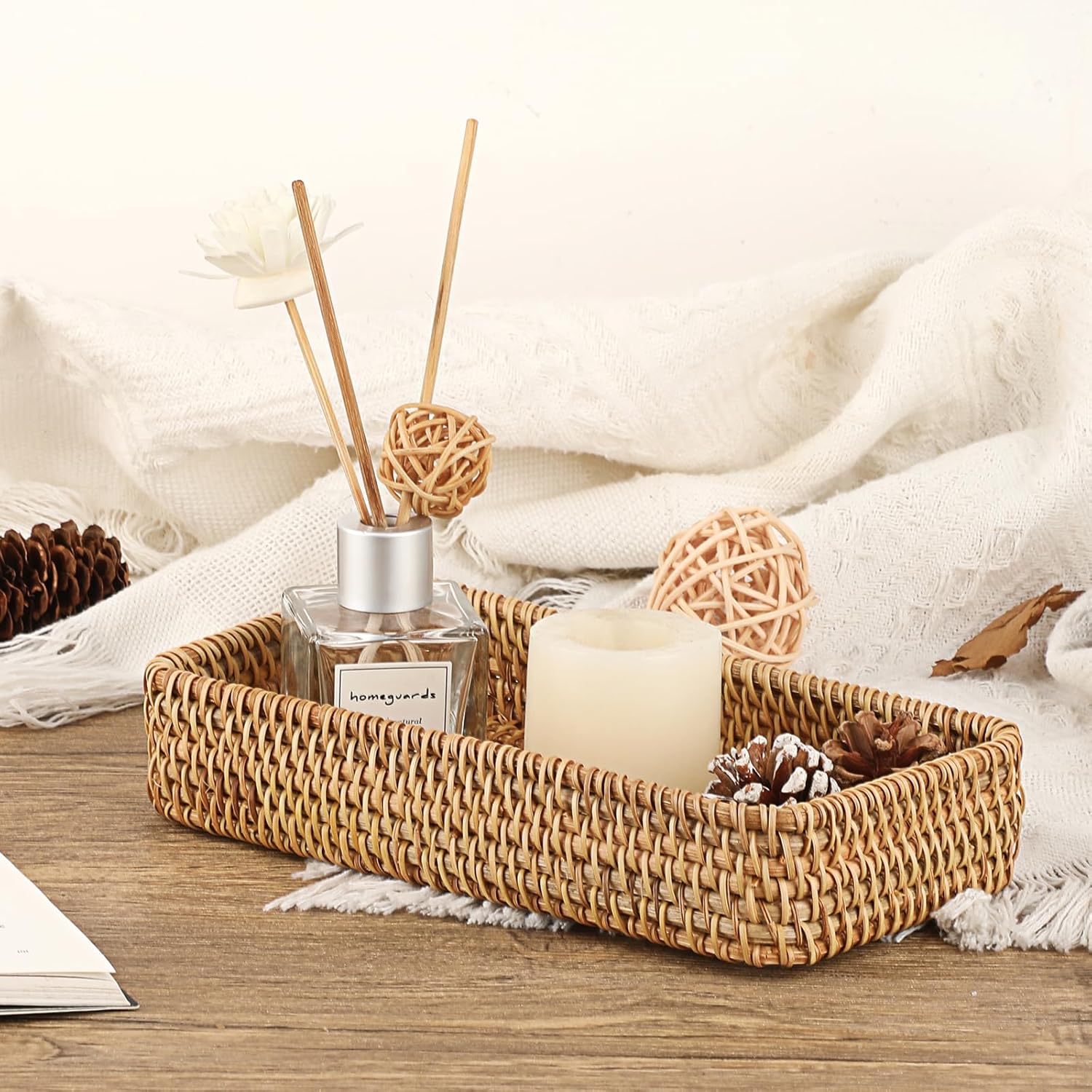 Key Basket for Entryway Table Natural Rattan Serving Tray Small / 8.3 x 4.7 x 1.6 / Natural Color