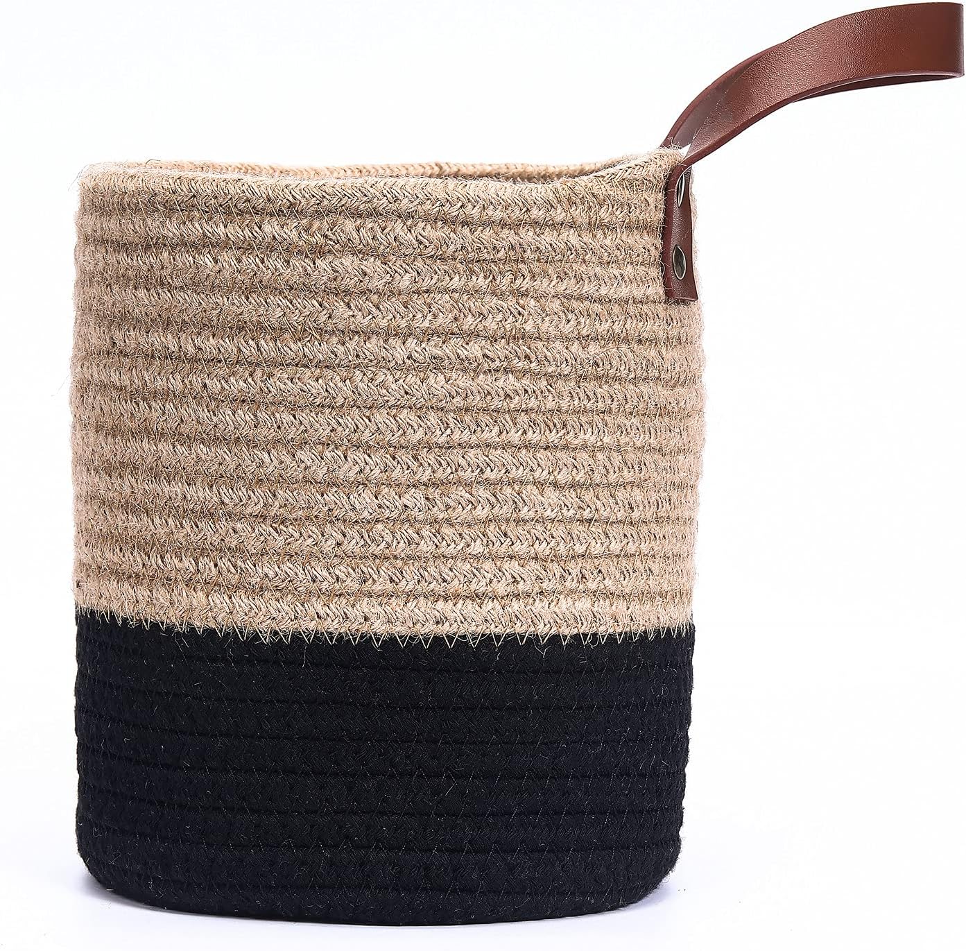 Small Cotton Rope Woven Closet Storage Bins-Shelf Basket Organizer for Plants / Jute & Black