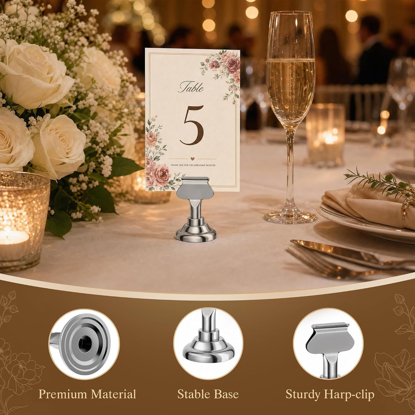 ERYTLLY 16 PK Place Card Holders 1.7 inches Table Card Holder Steel Card Holders for Weddings,Birthdays,Photos, Memo