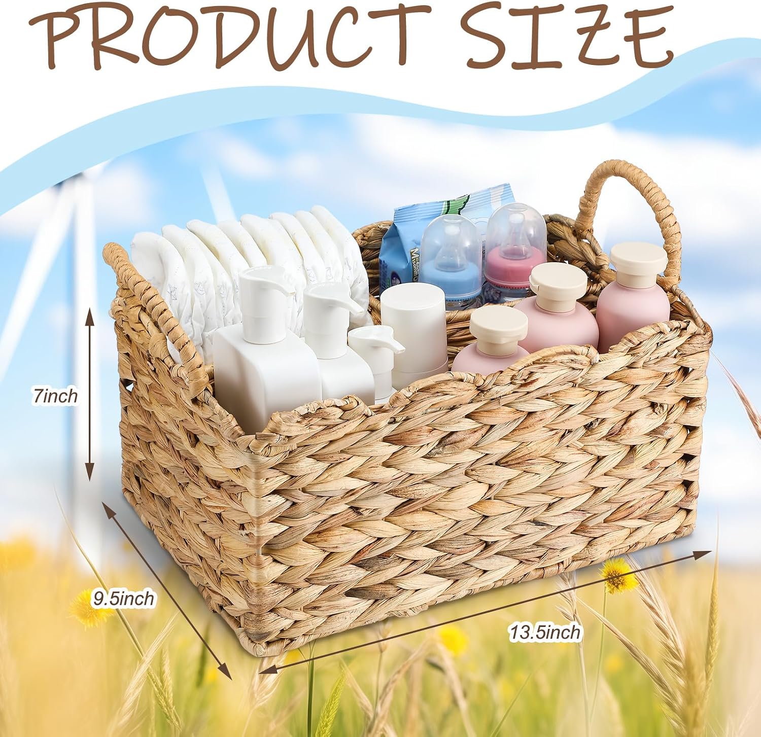 Wicker Diaper Caddy Organizer Scalloped Edge Rattan Basket / Natural / 9.5 x 13.5 x 7