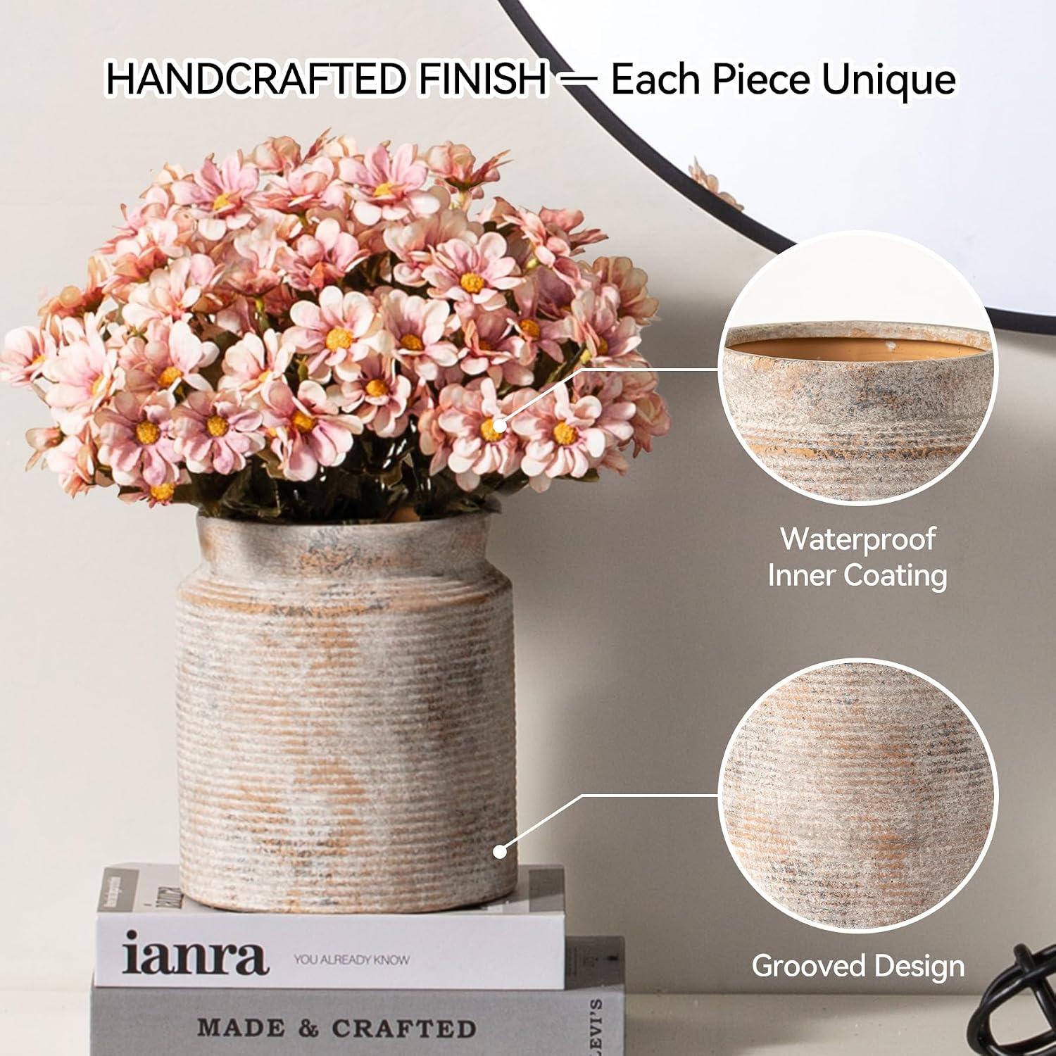 Ceramic Flower Vase Farmhouse Rustic Vase / 01-m-terra / 7.5 Inch