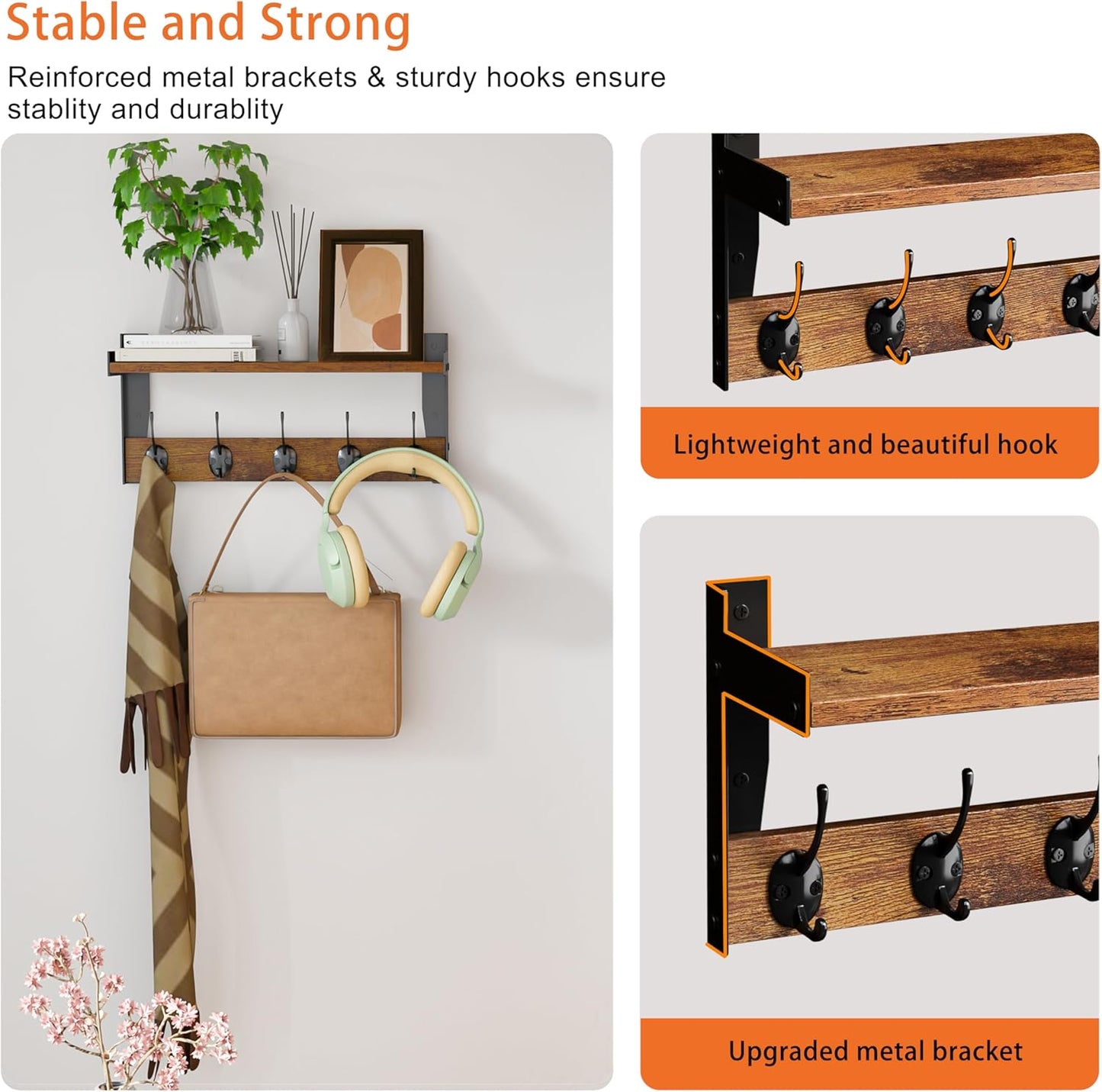 Wood Coat Rack / 16 Inch Long