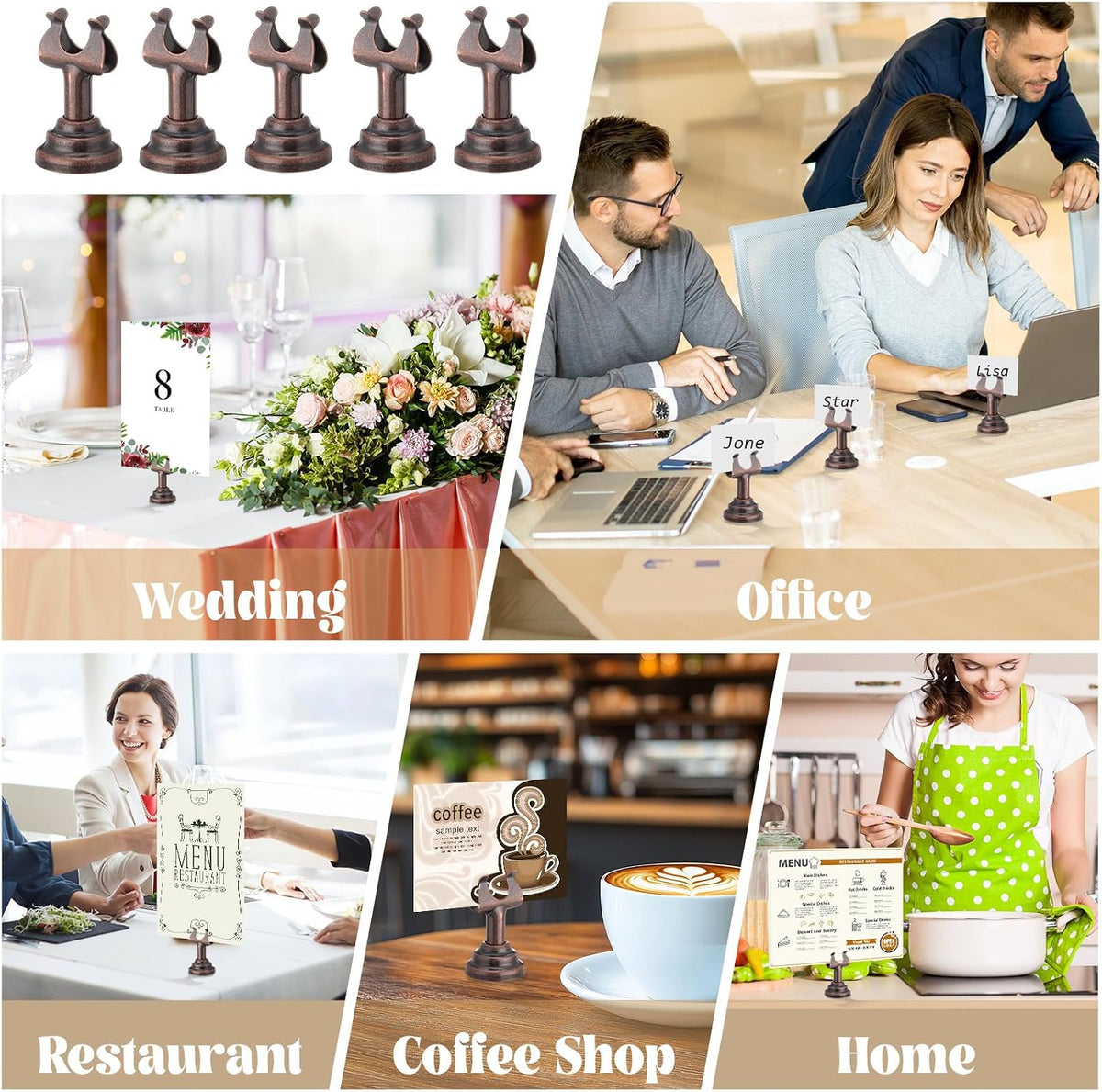 24 Pcs Red Bronze Table Number Holders Metal 1.8 in Card Holder | Harp Clip Place Cards Stands for Wedding Restaurant