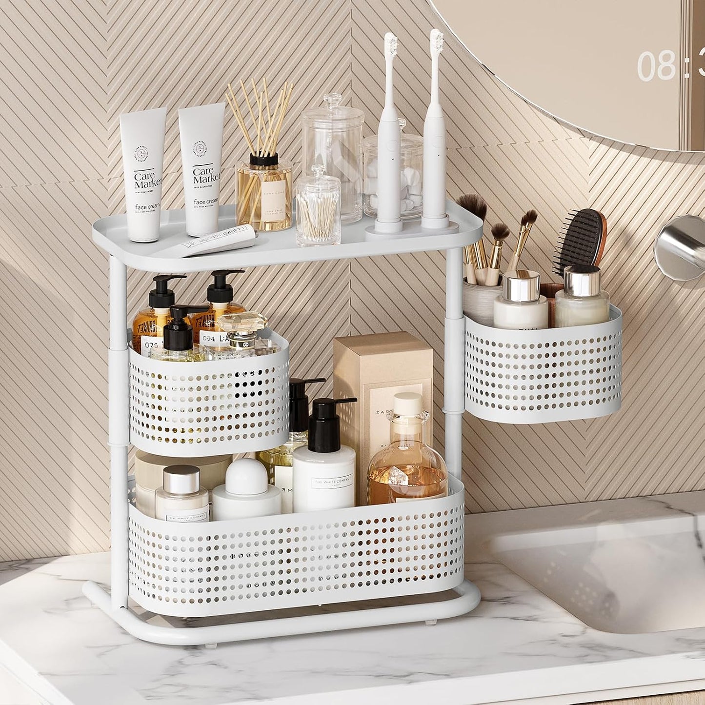 KINGRACK Metal Bathroom Counter Organizer，Rotating Countertop Storage Shelf | 3 Tier, Vanity Tray for Makeup &