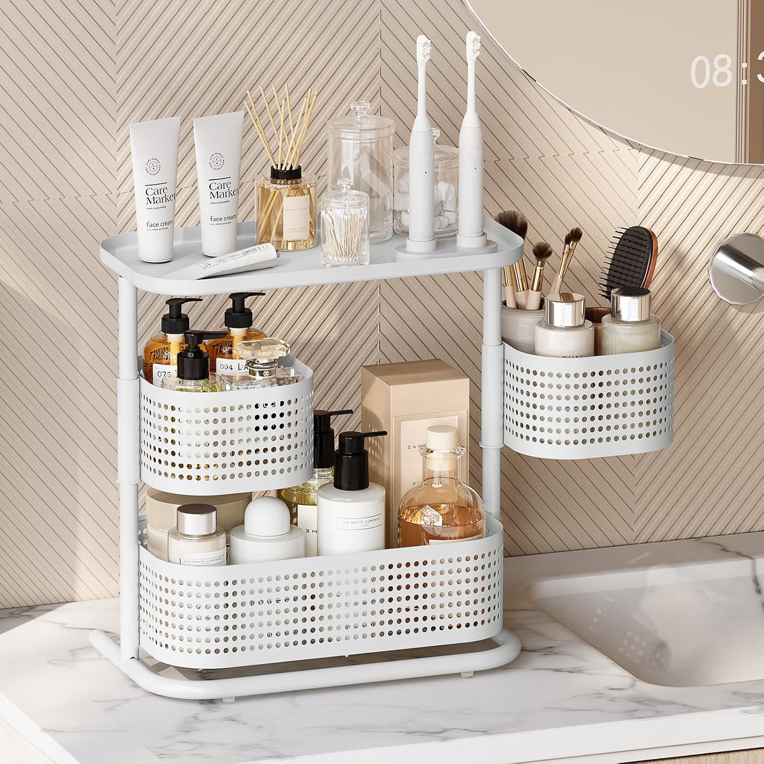 KINGRACK Metal Bathroom Counter Organizer，Rotating Countertop Storage Shelf | 3 Tier, Vanity Tray for Makeup &