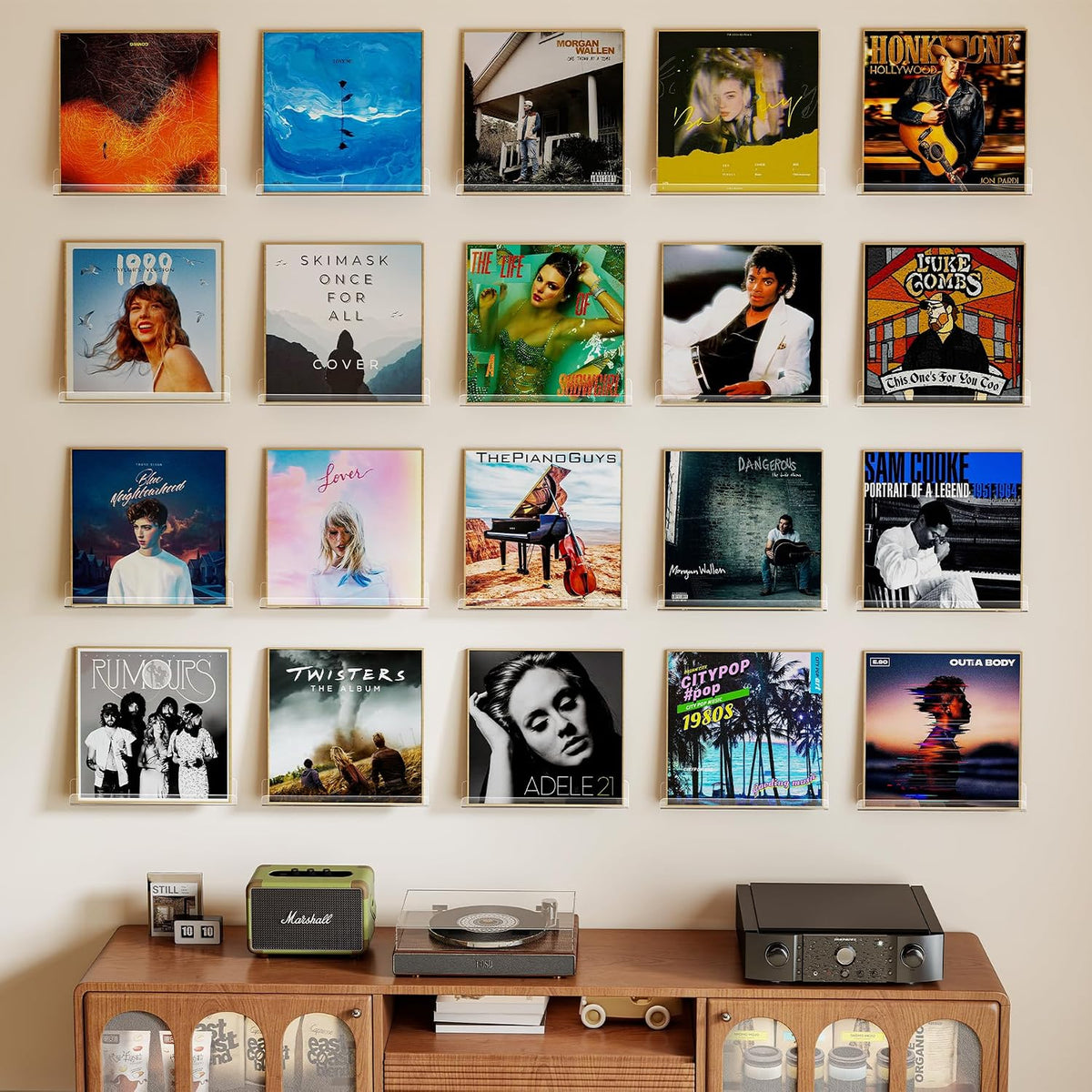 Laurensory Vinyl Record Wall Mount Shelves, 12 inch Vinyl Holder, 20 Pack | Clear Acrylic Floating Shelves for Album