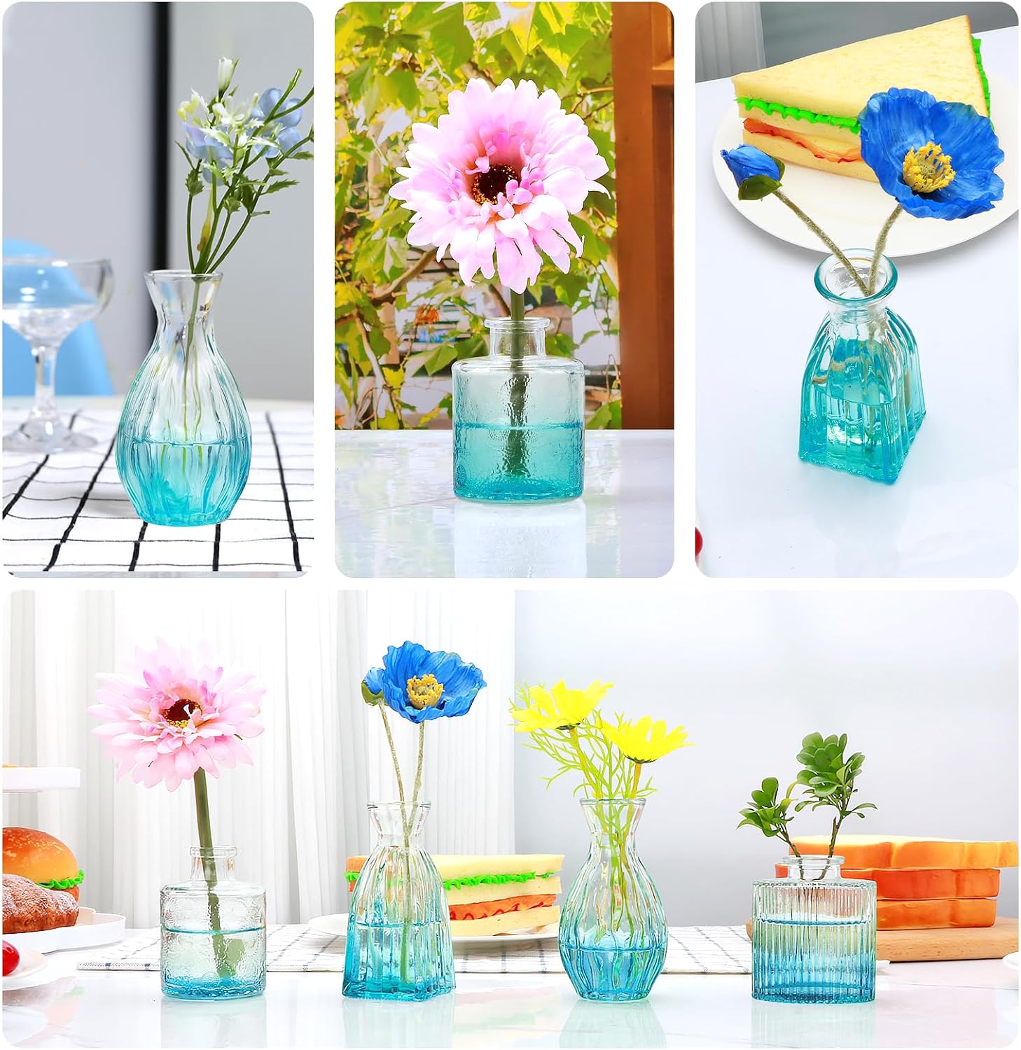 Glass Bud Vases / Blue / Set of 4