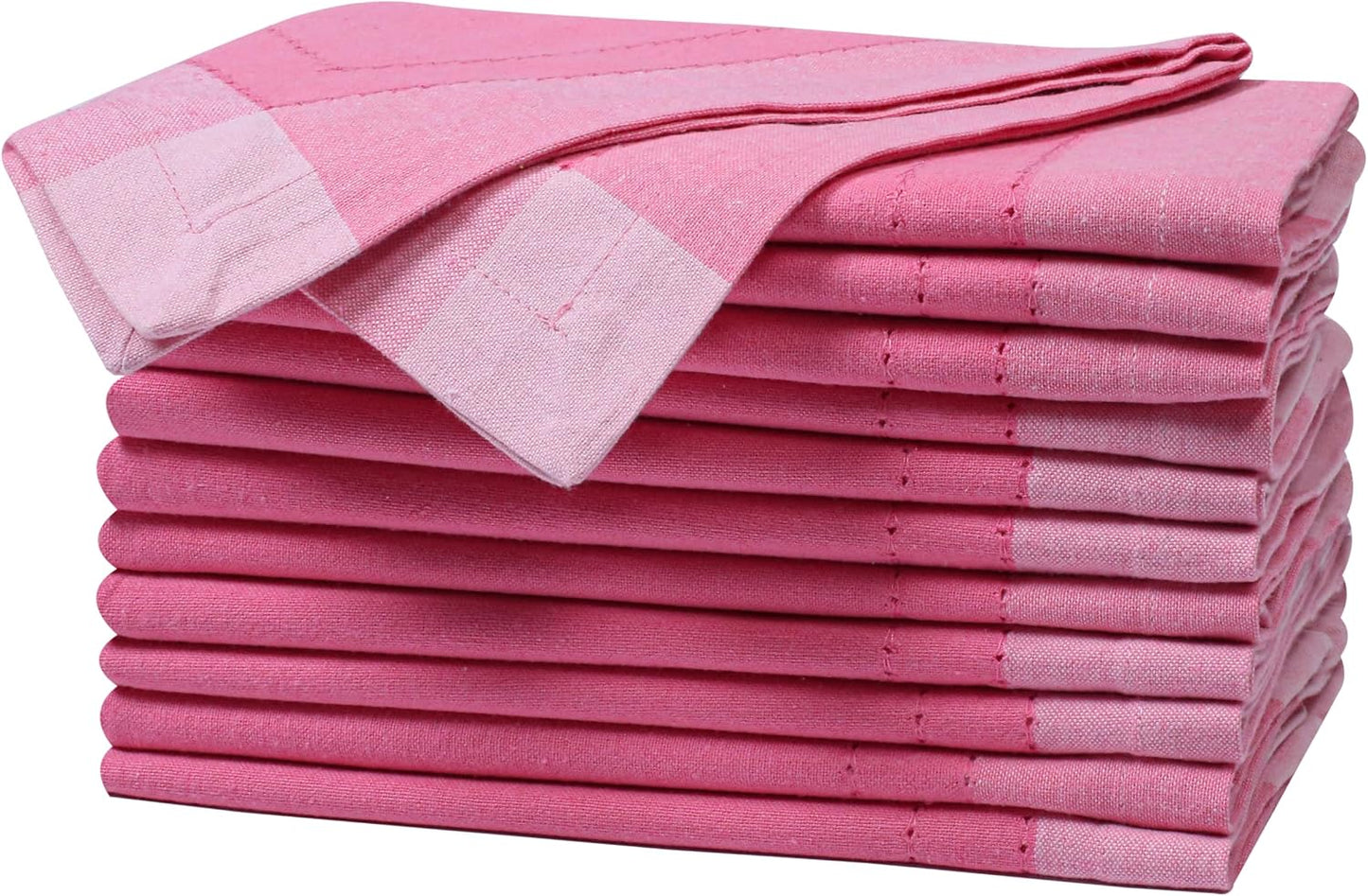 Bedding Craft Cotton Cloth Dinner Napkins Set of 12 – 20x20 Pink Multi Double Hemstitched – Machine Washable Fabric