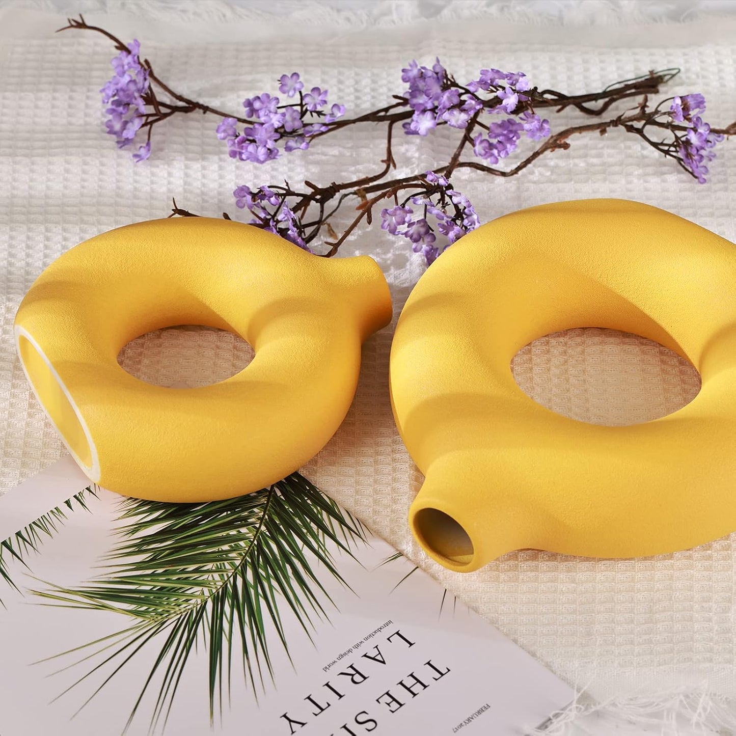 Modern Matte Ceramic Vases for Entryway Living Room / Yellow / Set of 2
