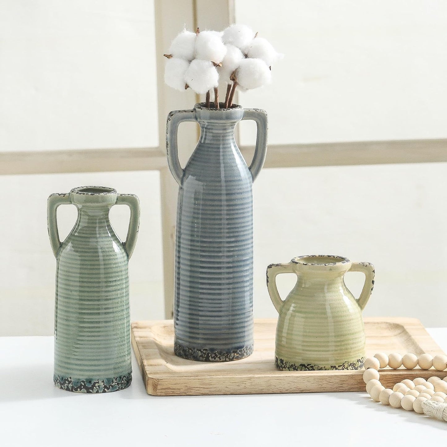 Ceramic Vases / Neutral Rustic Farmhouse Vase / 105-1 / Set of 3