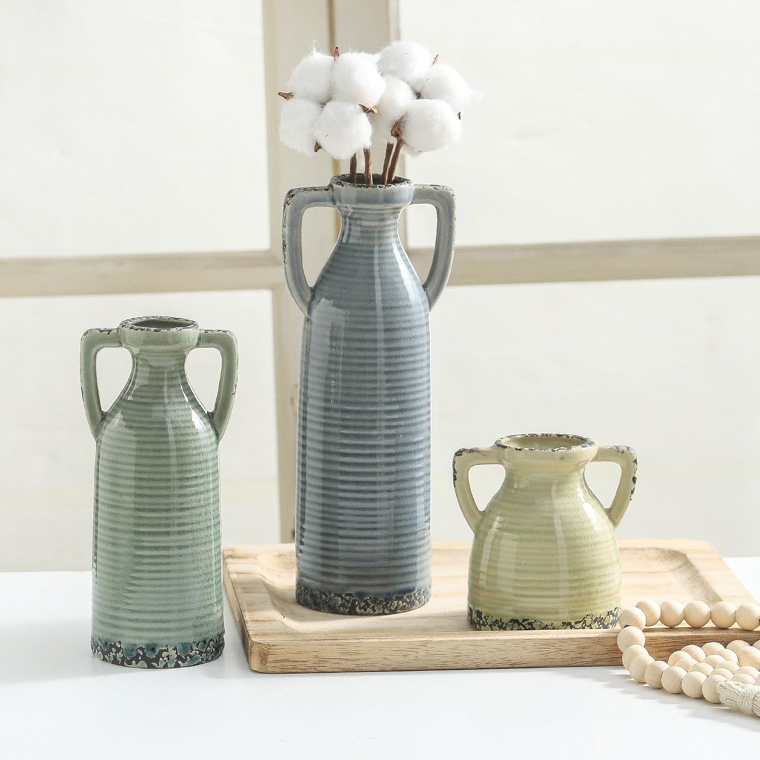 Ceramic Vases / Neutral Rustic Farmhouse Vase / 105-1 / Set of 3