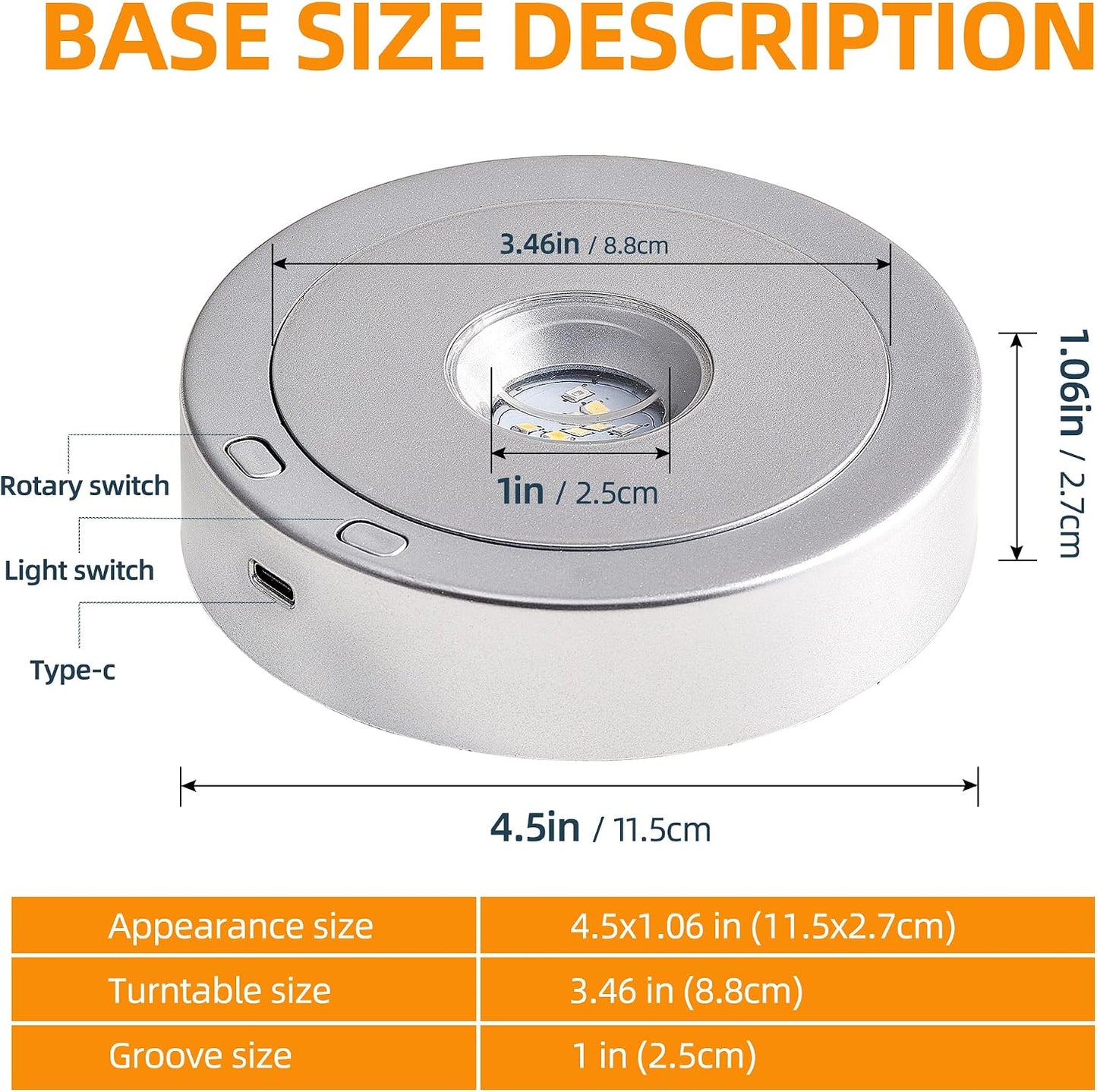 Rotating LED Display Base Colorful Light Crystal Display Base Stand / Silver