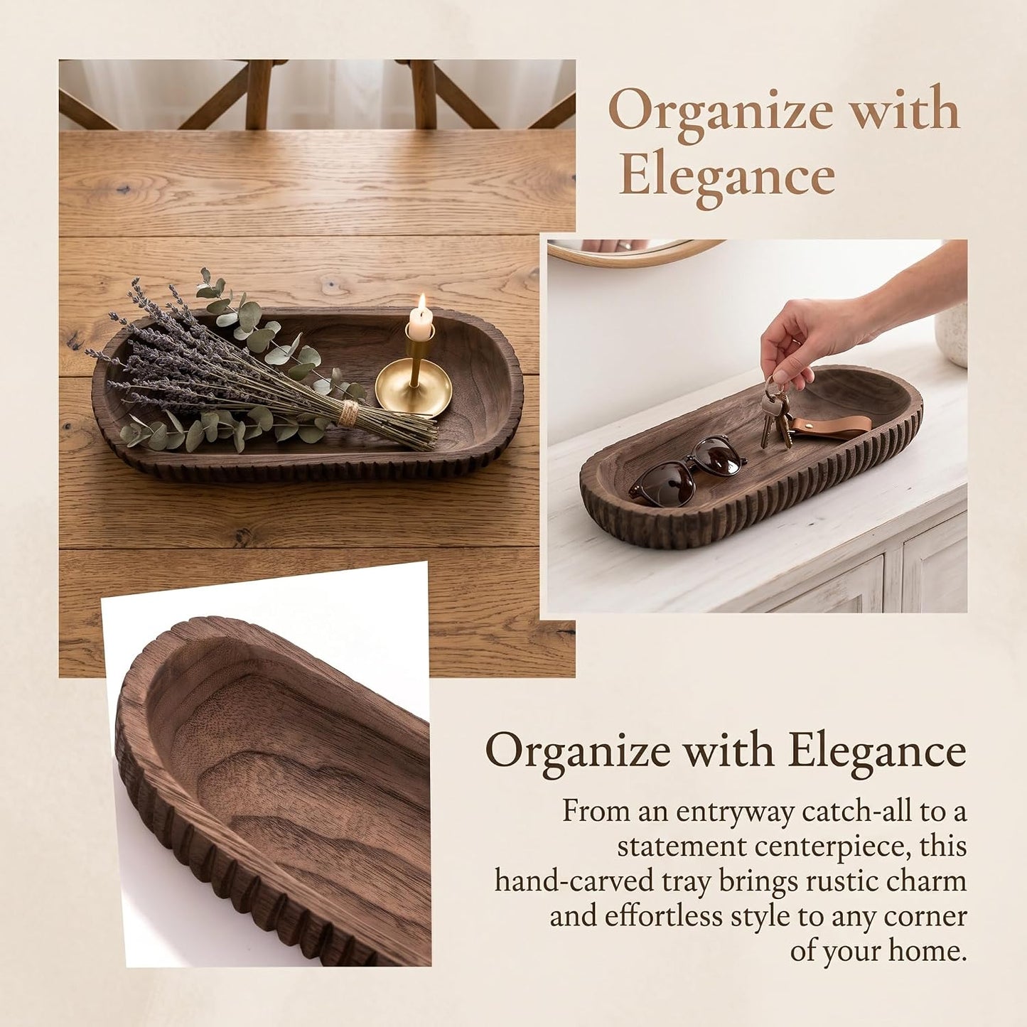 Handmade Wooden Decorative Tray / Natural