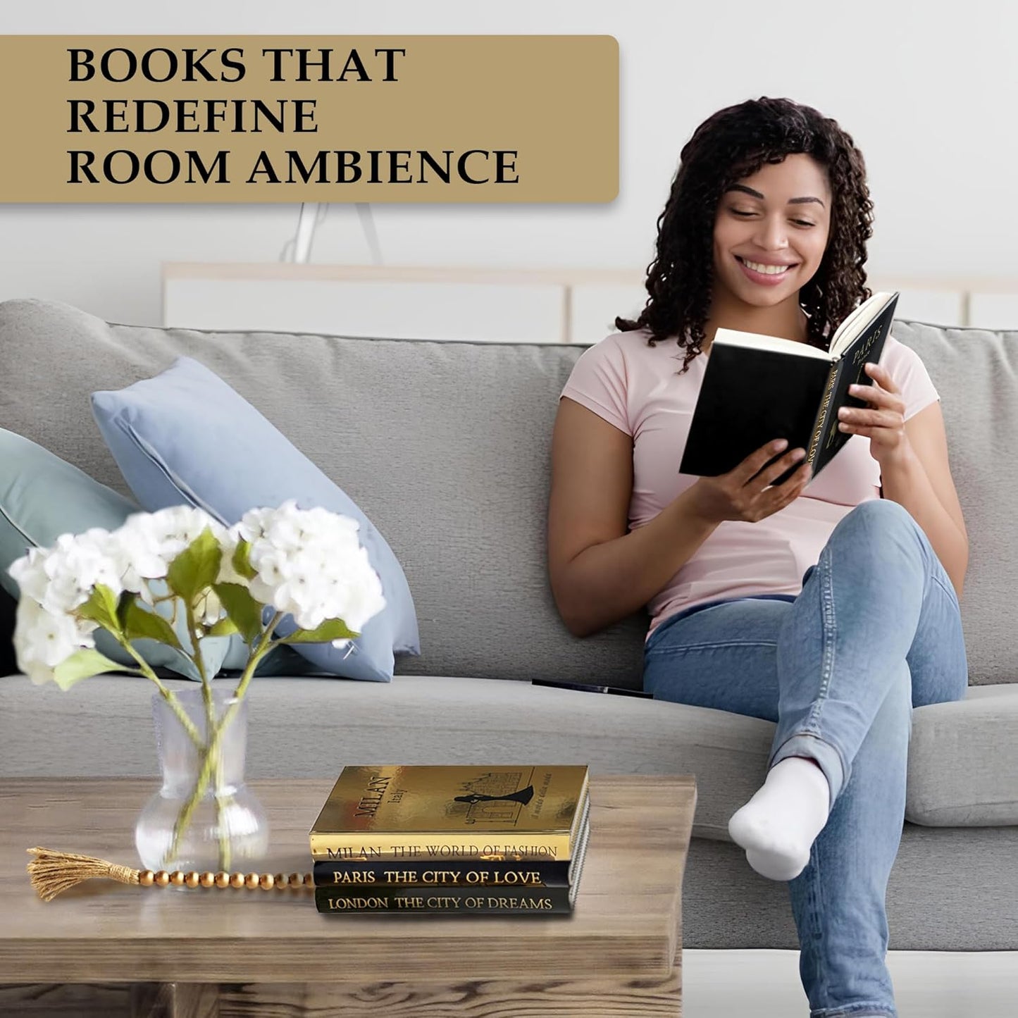 Decorative Books / Golden Garland Bead / Black / Set of 3