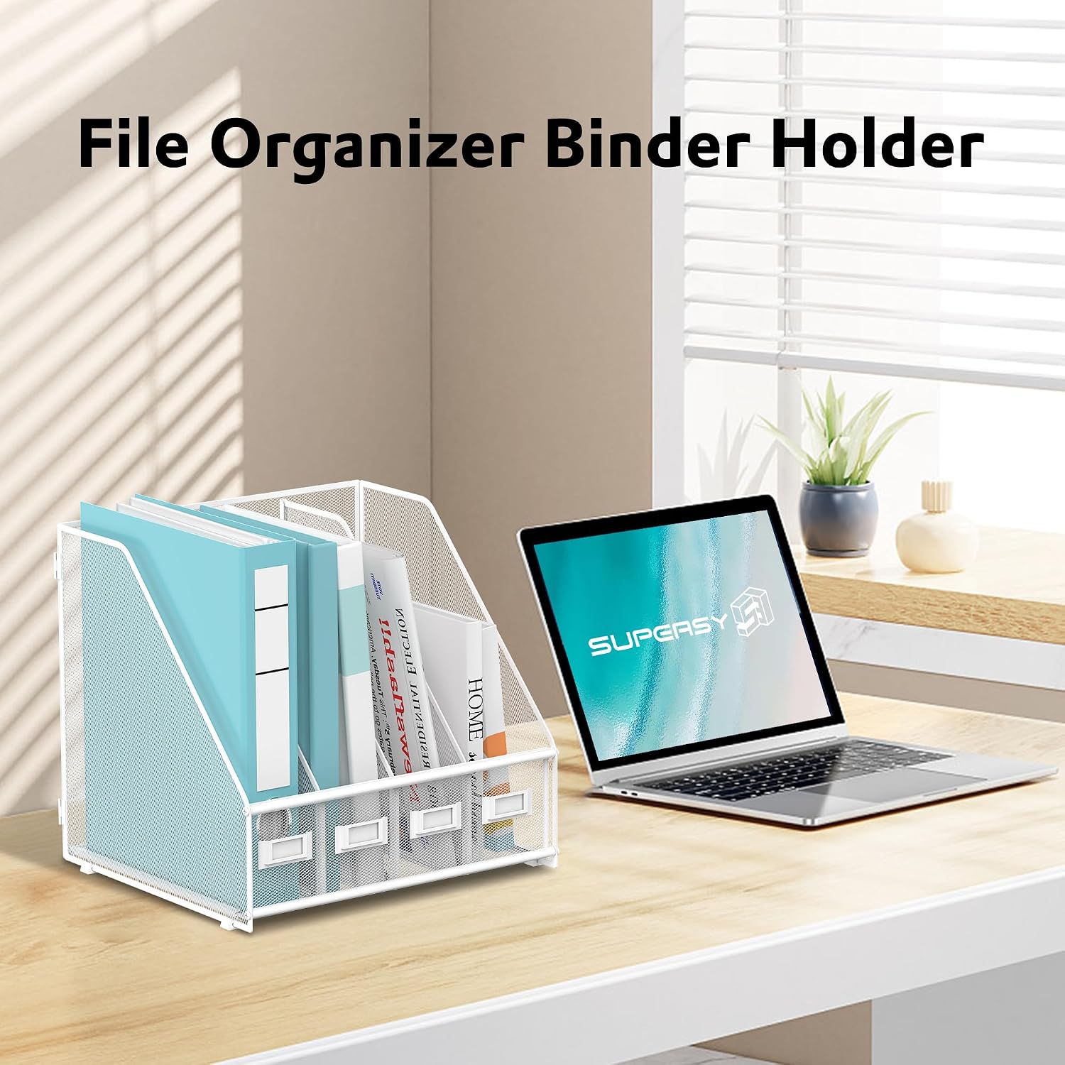 4-Compartment Magazine File Holder and File Organizer for Desk, White | Metal Magazine Holder and Magazine File Holder