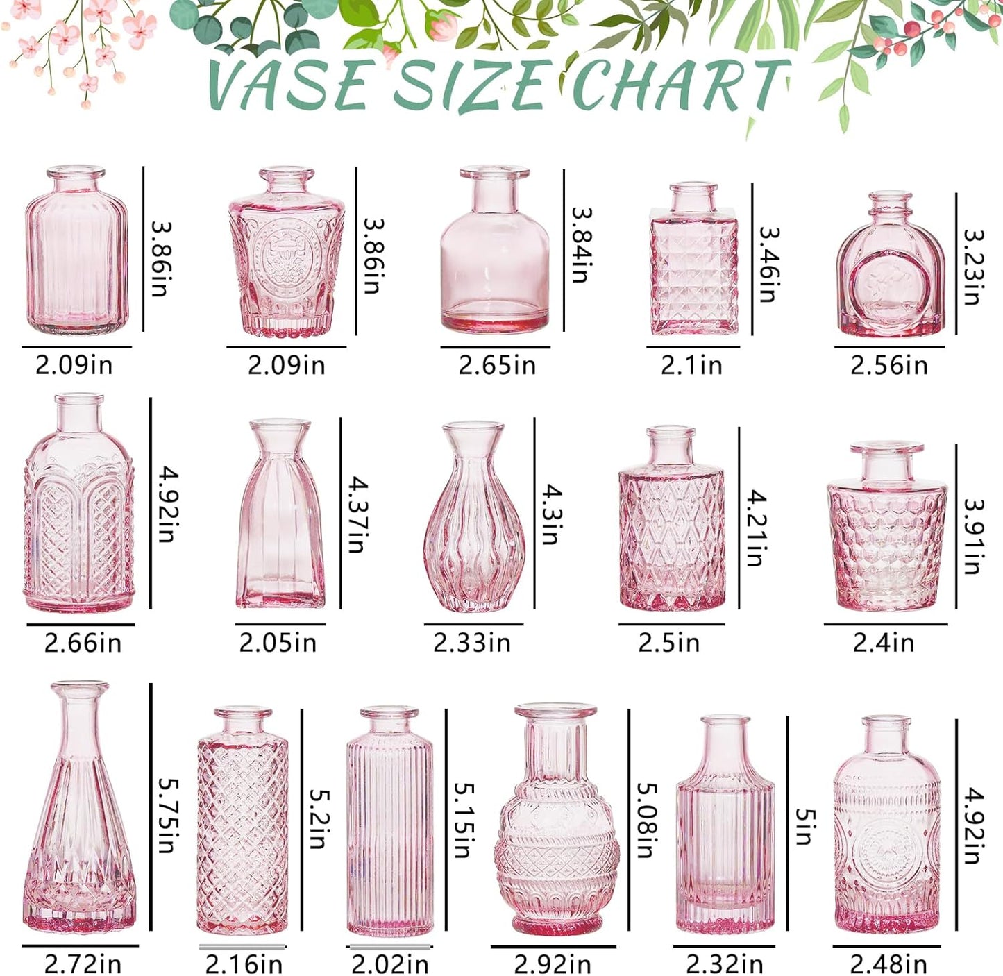 Glass Bud Vase / Pink / Set of 16