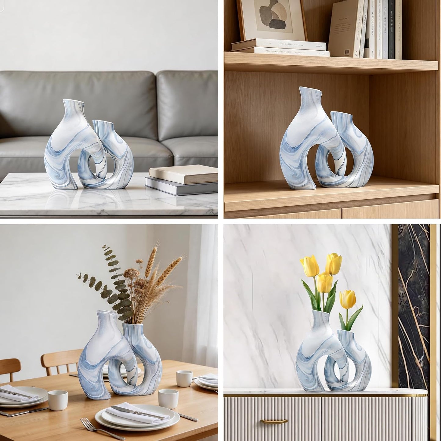 Snuggle Hollow Vase Ceramic / Blue Donut / Set of 2