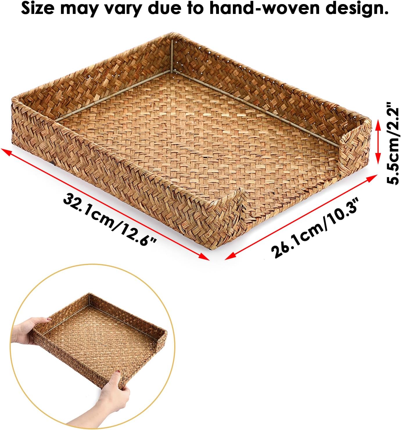 Multipurpose A4 File Tray Seagrass Desk Tray Organizer Woven Letter Size Desk Documents / Natural