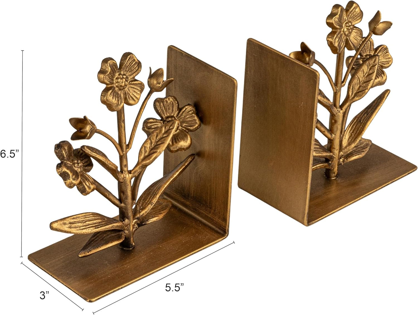 2-Piece Cast Metal Flower Bookends / Gold