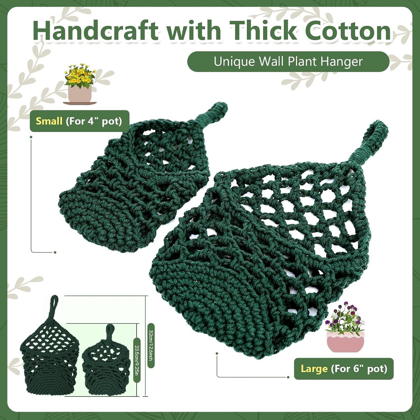 Macrame Wall Plant Hanger / Green / 6-inch / 6 Inch