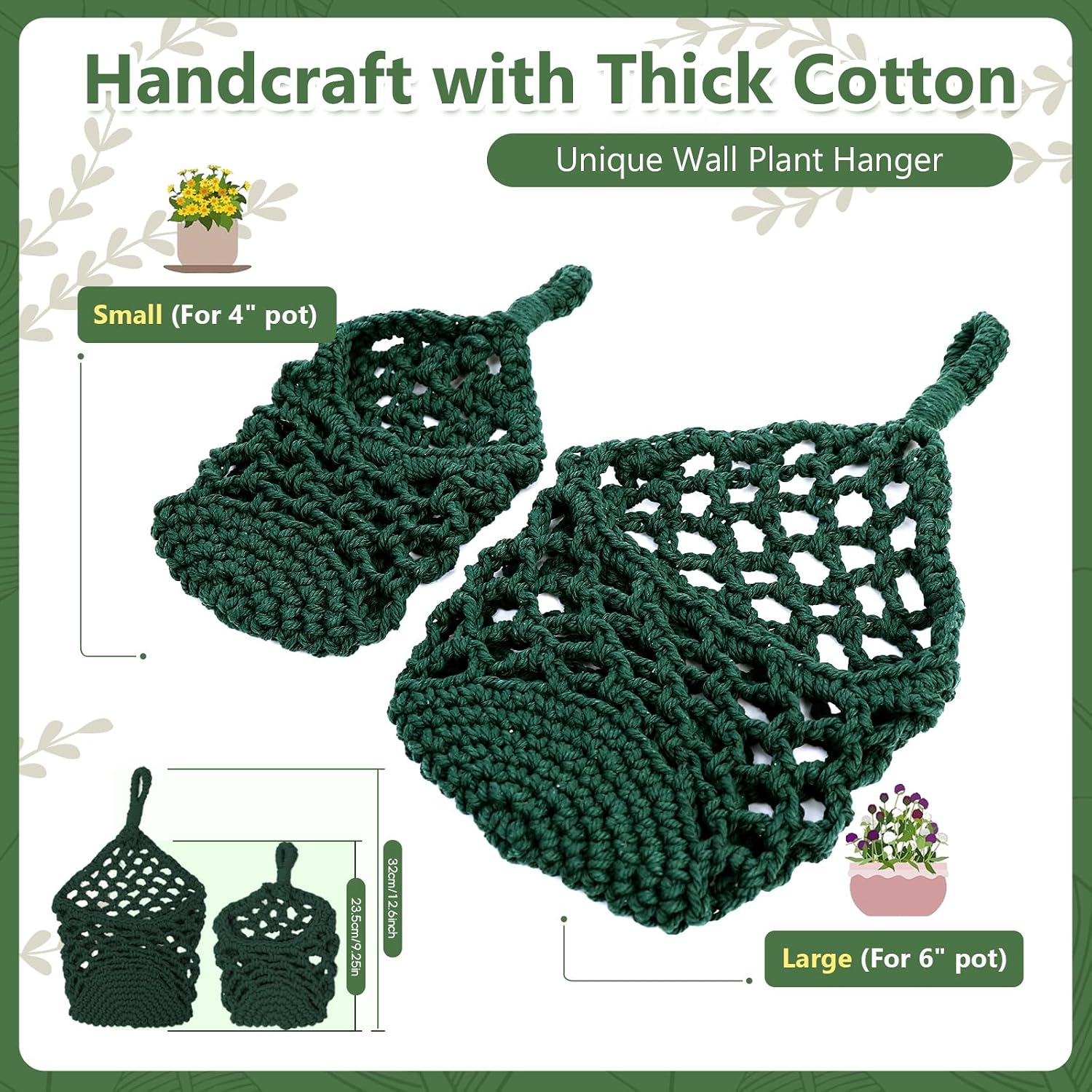 Macrame Wall Plant Hanger / Green / 6-inch / 6 Inch