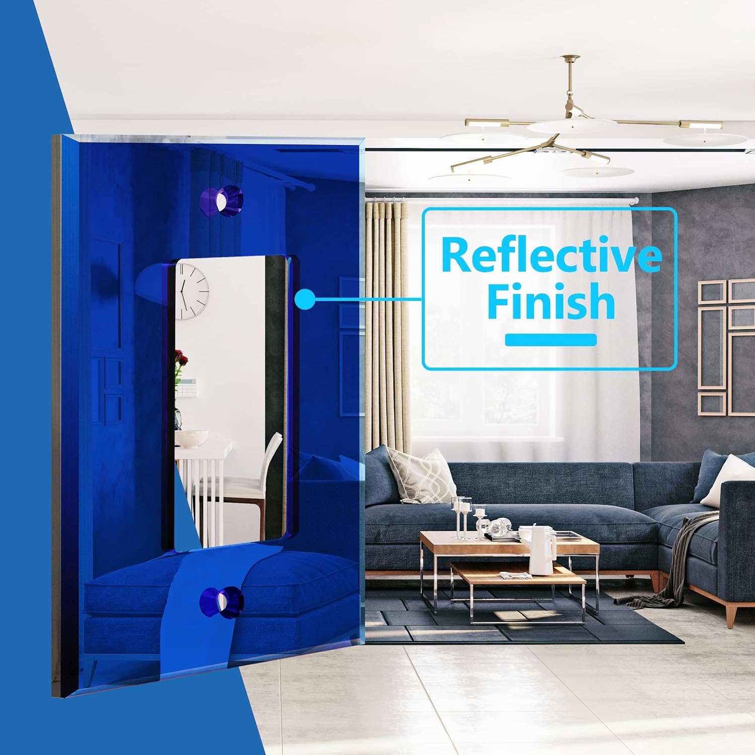 LIDER Decorator Wall Plate, Mirrored, Oversized 1-Gang, Acrylic, 5-Pack | Temperature/Impact Resistant, Mirror Glass