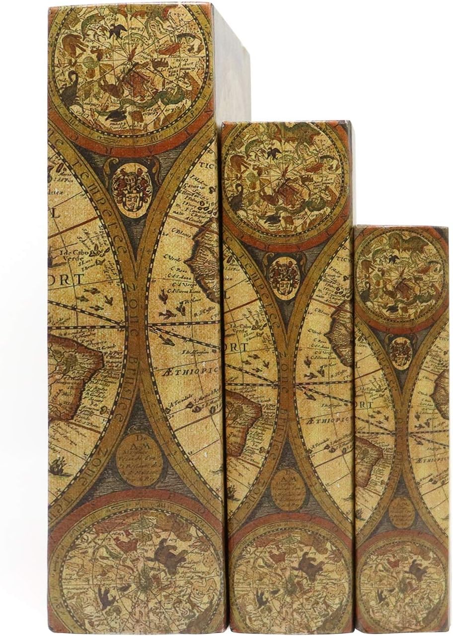 Magnetic cover / Decorative Book Boxes World Pattern Antique Book Invisible box / Map / Set of 3