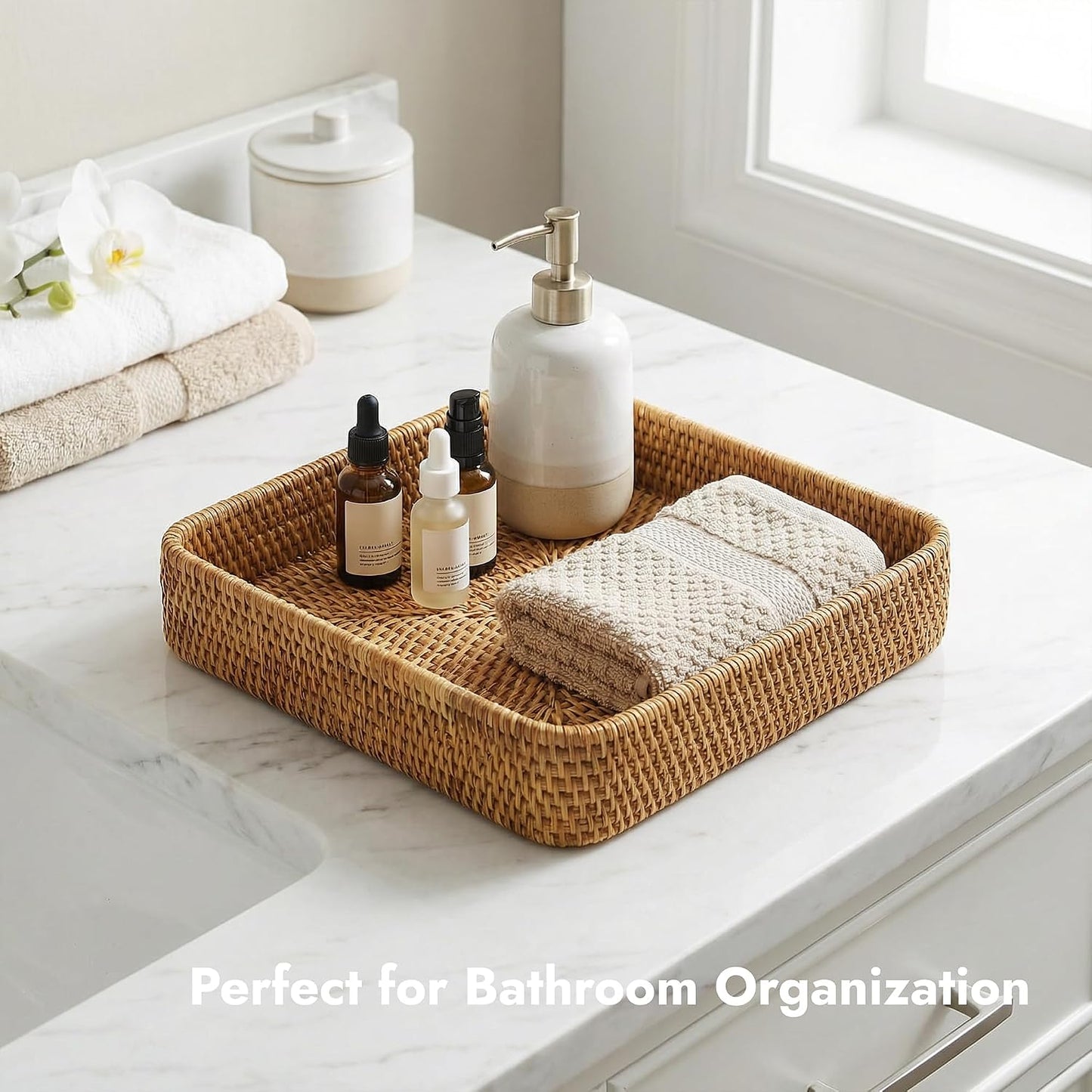 Wicker Tray / Woven Decorative Tray / 8.3 x 8.3 / Natural Square S