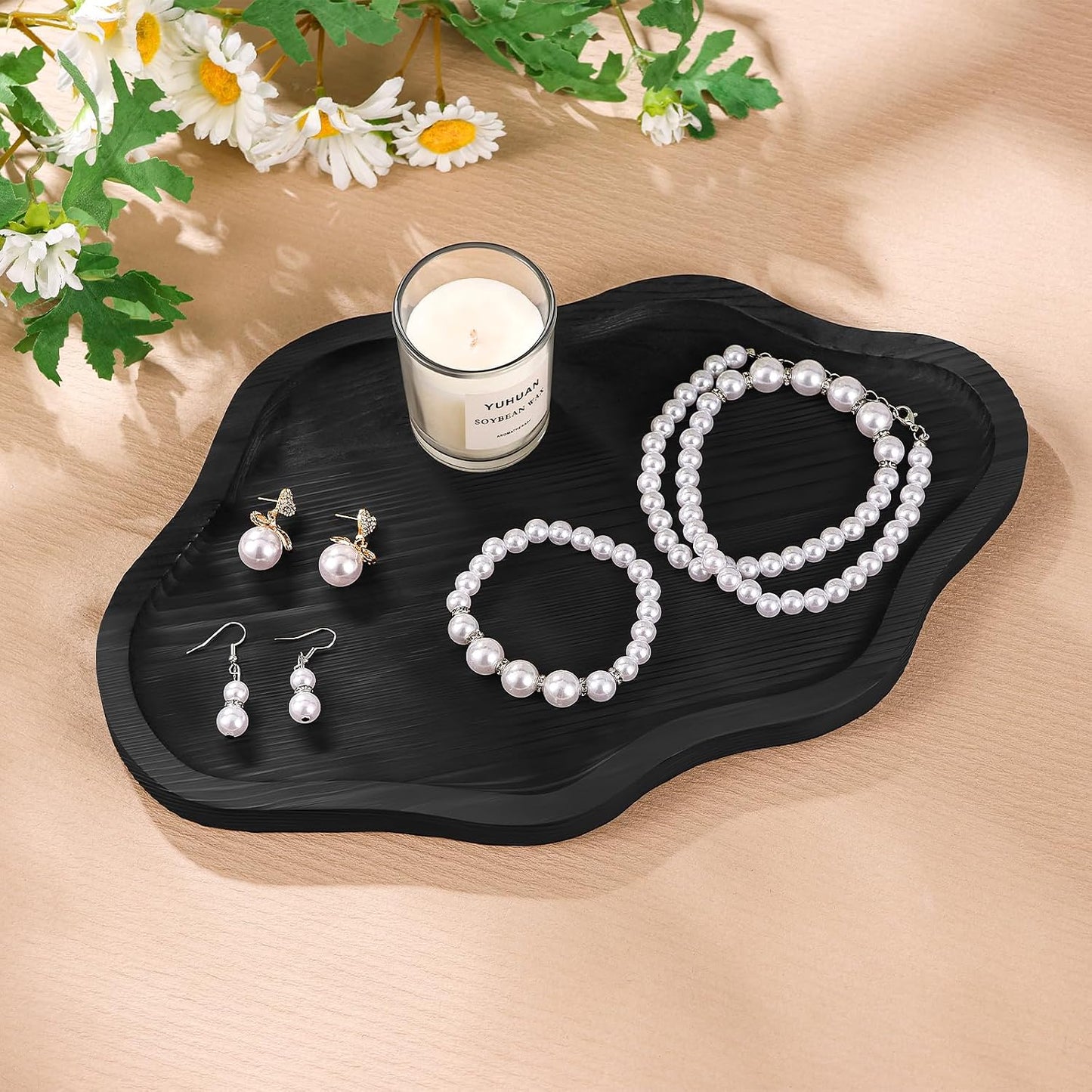 Cloud Wooden Jewelry Tray Trinket Dish / Black