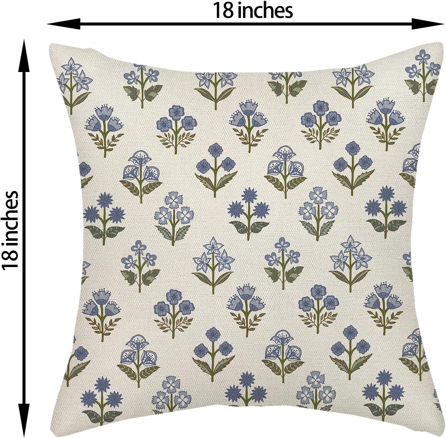 Blue Green Pillow Covers Block Print Vintage / 18 x 18 / Blue Green Block Print Floral / Set of 2