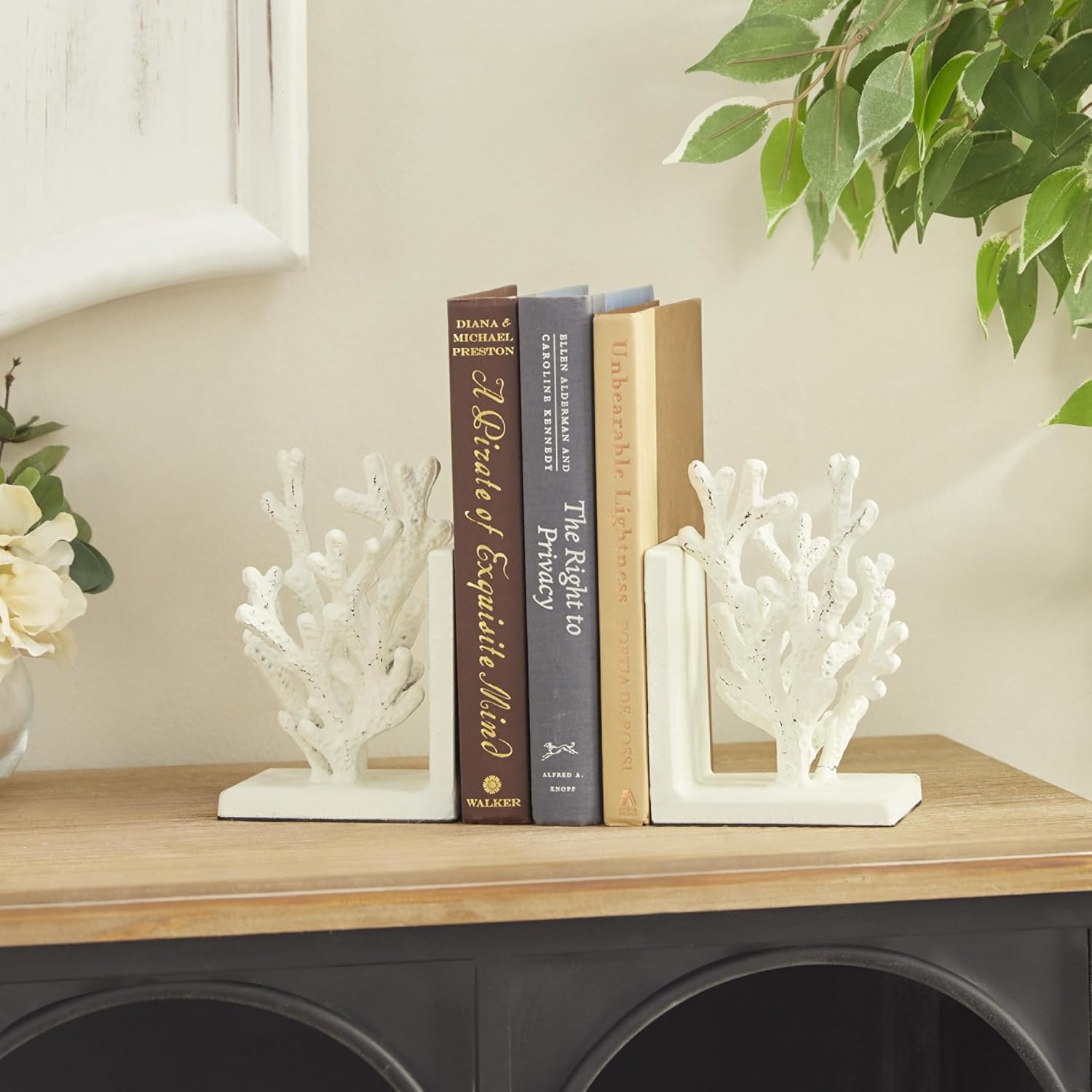 Metal Coral Decorative Bookends Non Skid Bookends / White / SMALL SIZE / 7 Inch / Set of 2