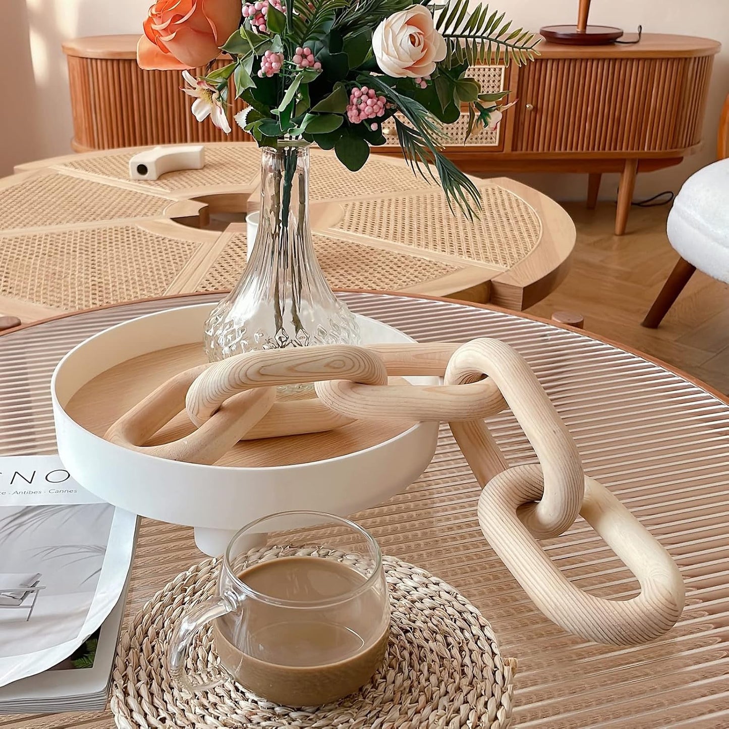 Wood Chain Link Decor / Natural-5 / 22"D x 3.9"W