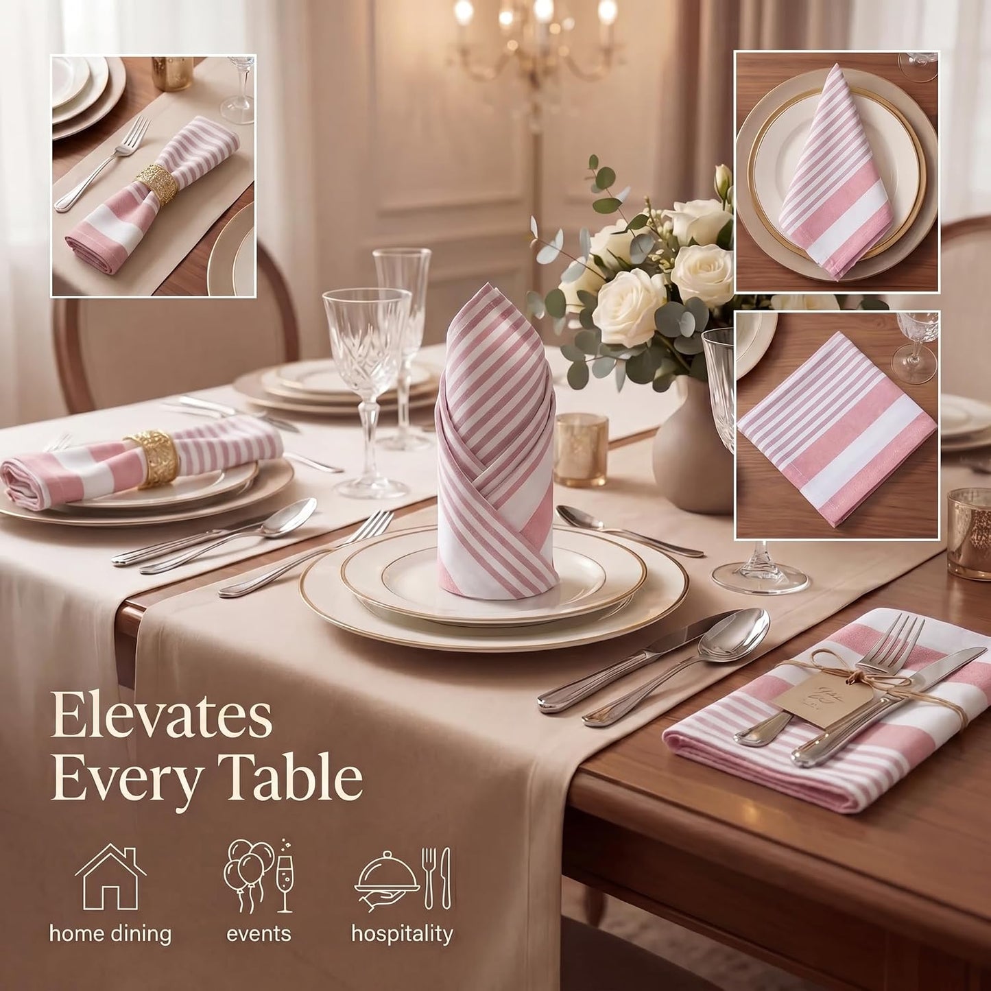 Urban Villa Cloth Napkins Cotton 20x20 (Set of 12) Garnet Red Stripes