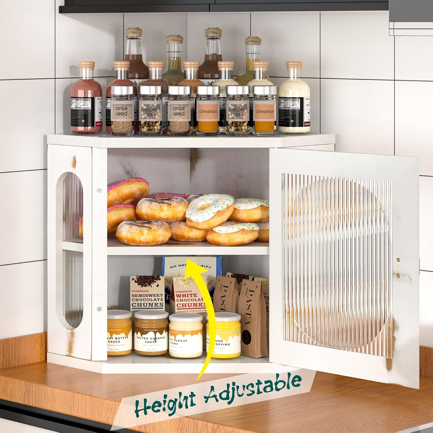 Corner Bread Box for Kitchen Countertop, Large Wooden Bread Box, Double Layer Bread Storage Bin, Bamboo Breadbox for