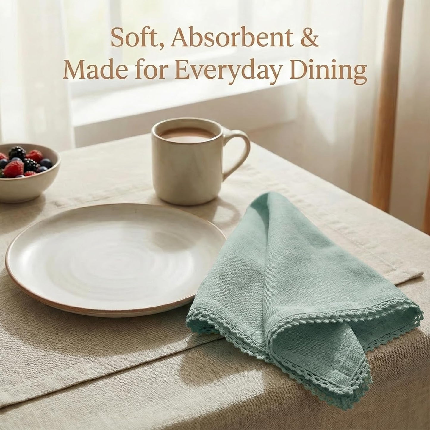 ACCENTHOME Teal Set of 12 18x18 inch Cotton Linen Dinner Napkins - Washable Soft Premium Hotel Quality Reusable Napkins
