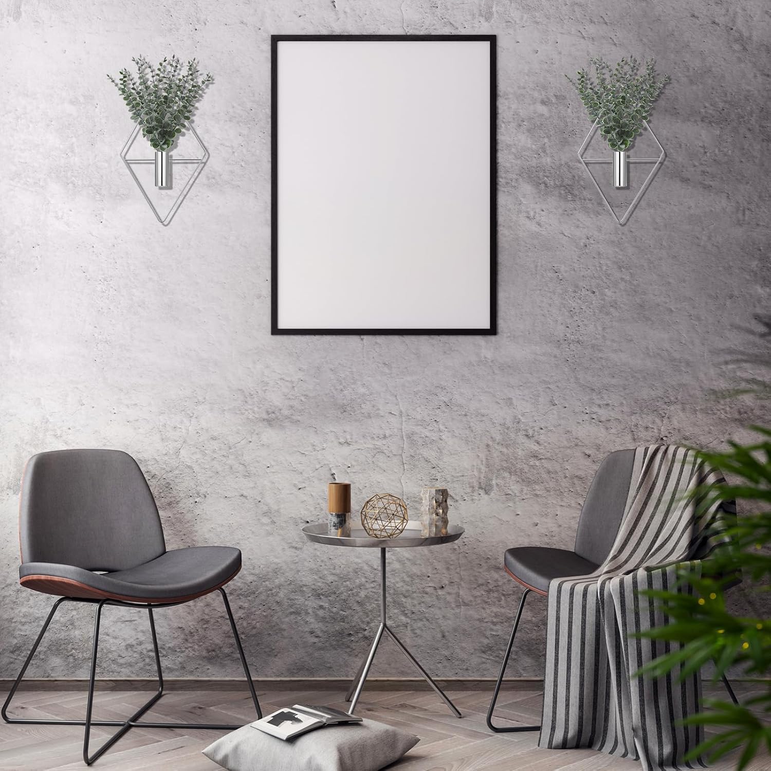 Chrome Wall Decor Metal Hanging Vase Indoor Plants / Chrome Sliver / Eucalyptus / Silver / Set of 4