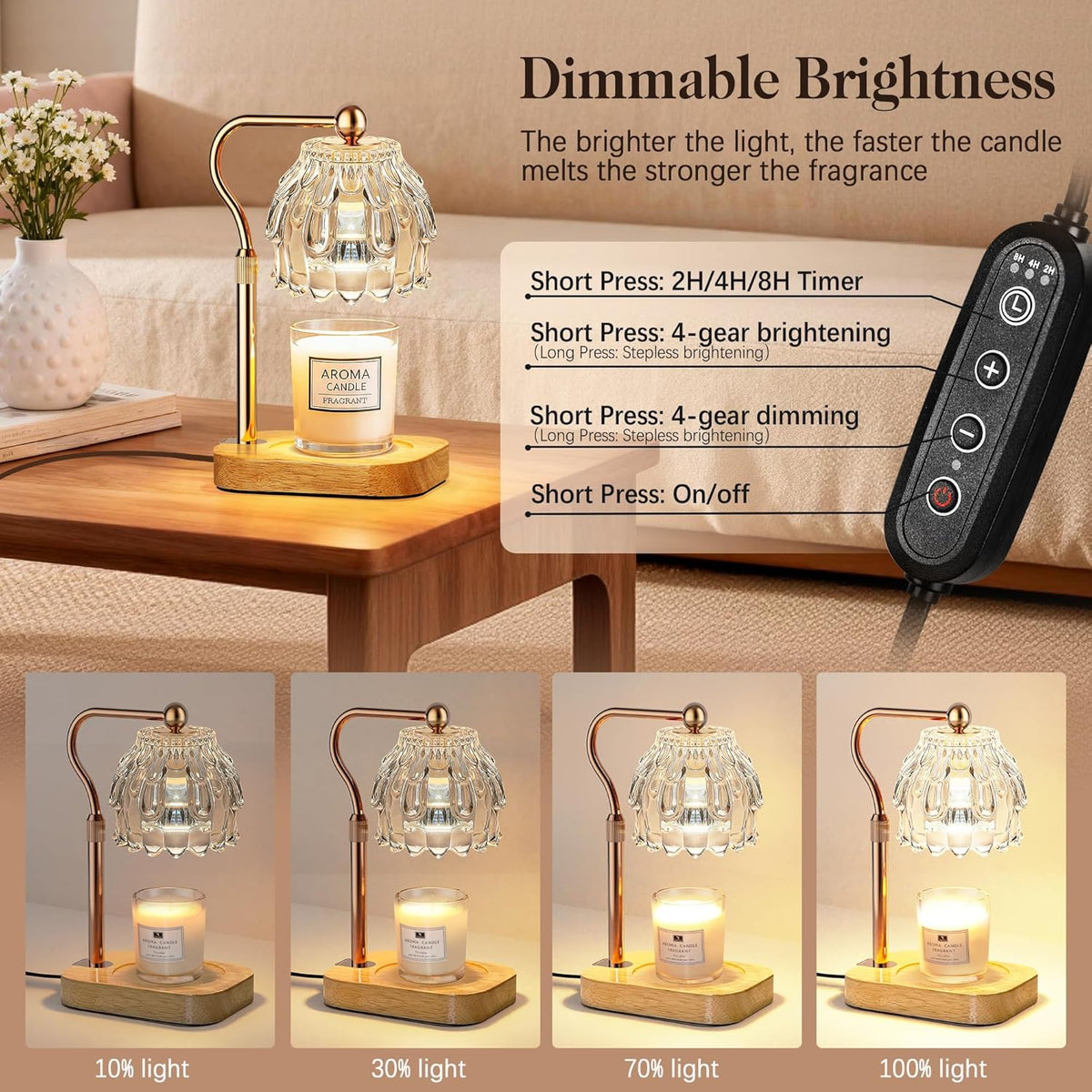 Candle Warmer Lamp with Timer Dimmer, Wax Melts Warmer Lamp for Gift, Clear | 2 GU10 Bulbs Included, Wood Base