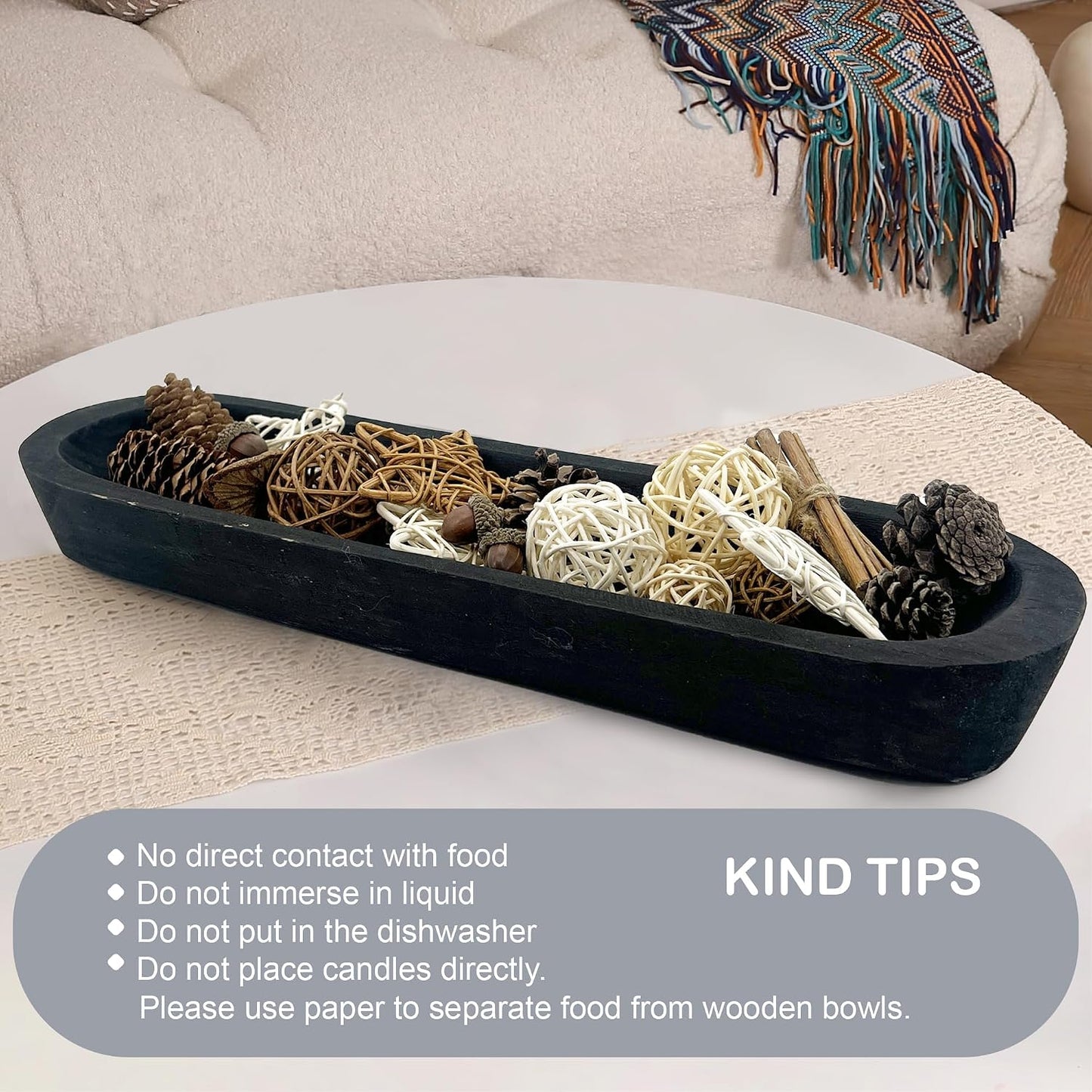Rustic Long Wood Bowl / 17 x 5 x 2 / Inch Black