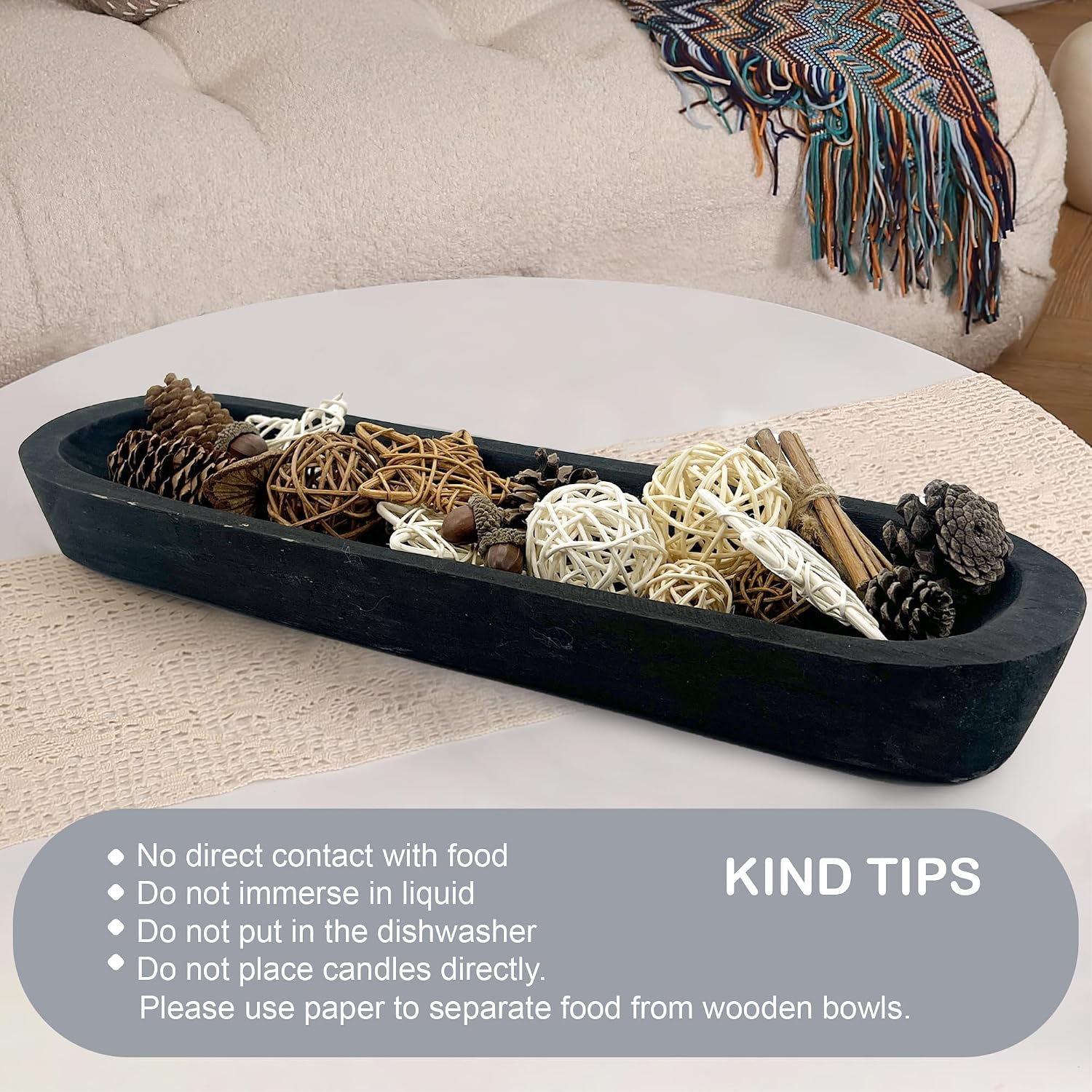 Rustic Long Wood Bowl / 17 x 5 x 2 / Inch Black