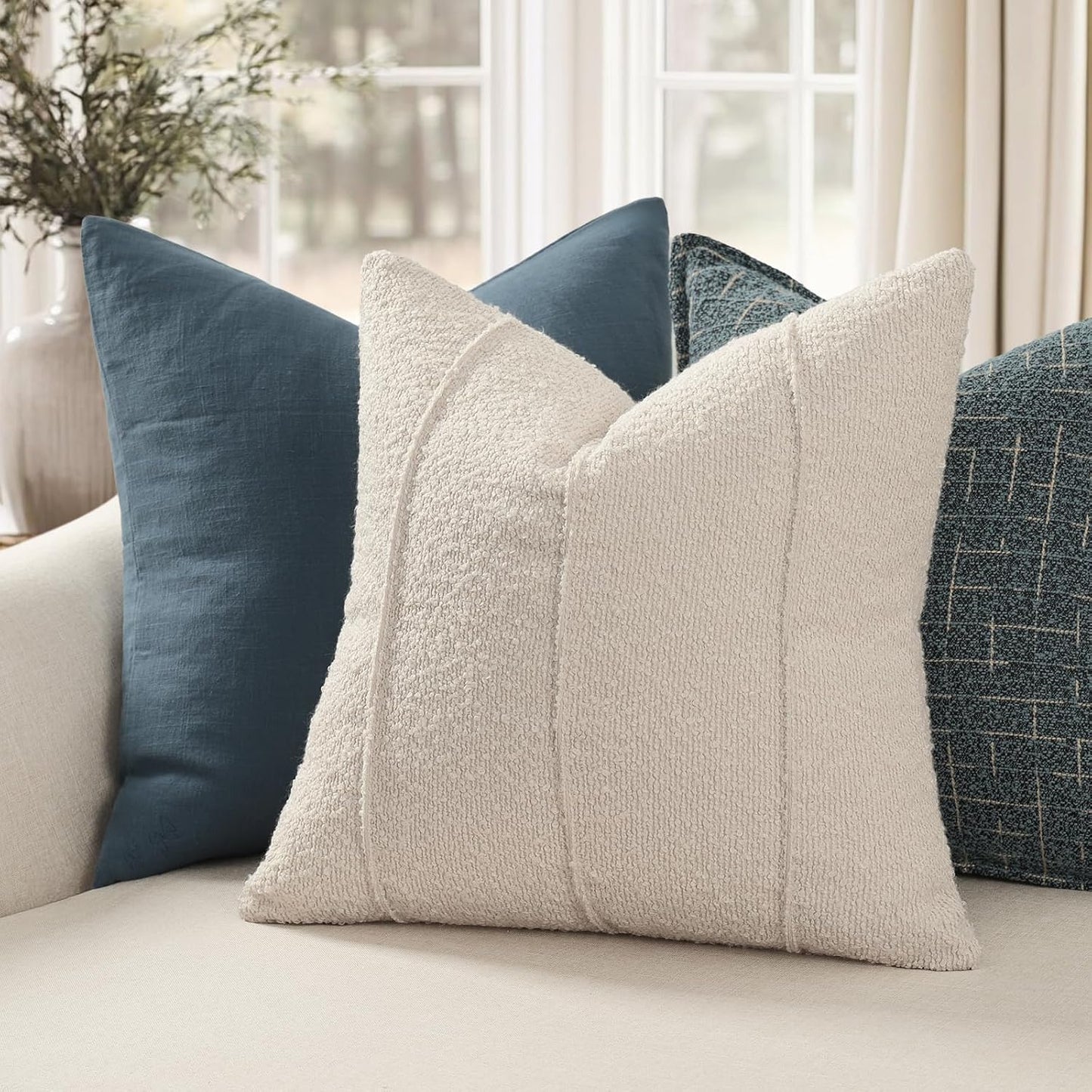 Textured Boucle Throw Pillow Covers / Beige / 18 x 18 / Set of 2