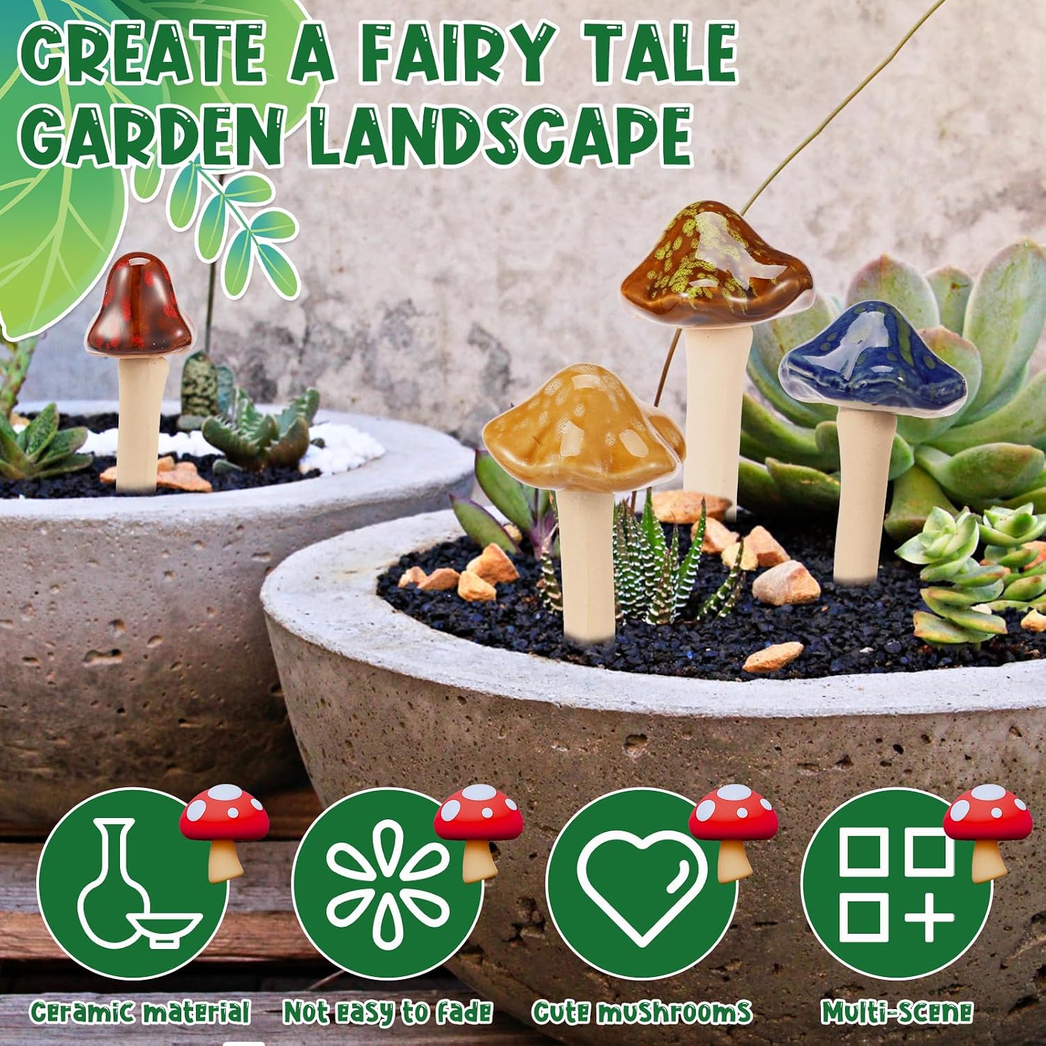 Ceramic Garden Mushrooms / Set of 16