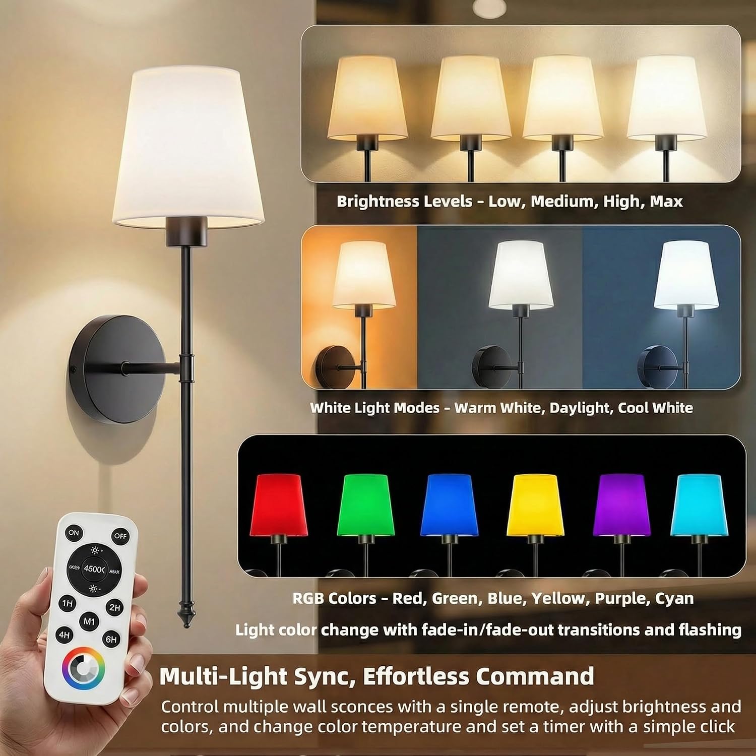 IRONPAX Wall Sconces Battery Operated Set of 2, Wireless Rechargeable Wall Sconce Set of Two, Dimmable Wall Lights with
