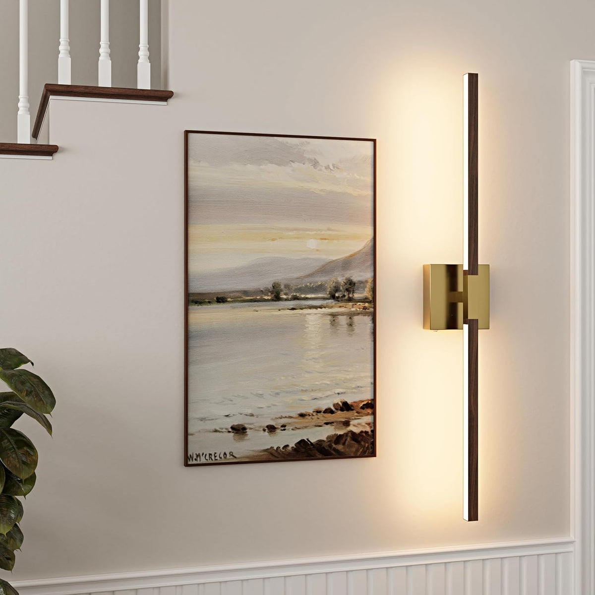 Rayogale Gold & Walnut Battery Operated Wall Sconce with Remote Control | 3000K-6000K Dimmable 8000mAh Rechargeable