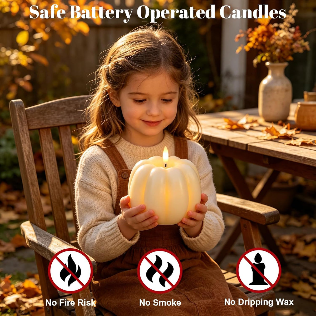 Wondise Fall Decorations Real Wax Pumpkin Candles with Remote Timer | Off-white Battery Operated LED Candles Fall Decor