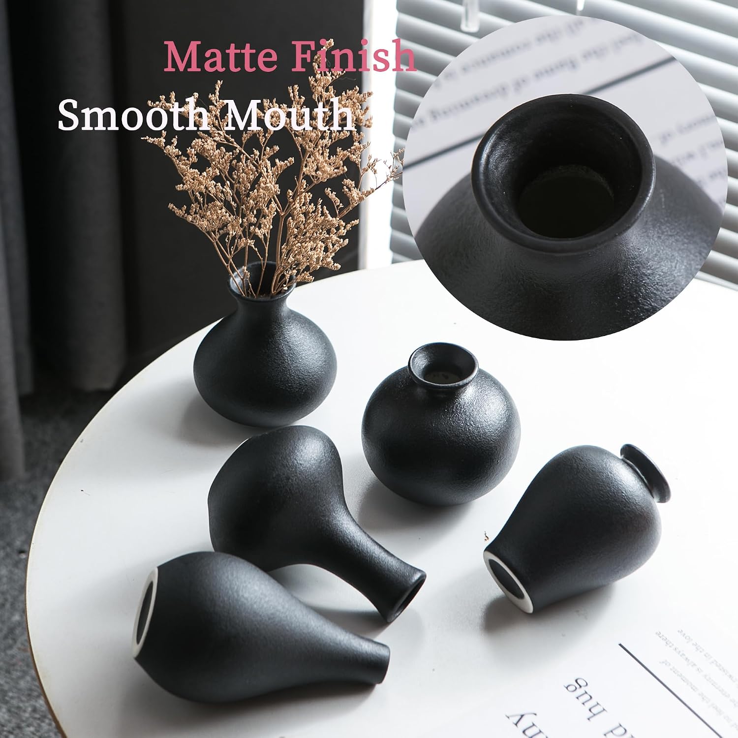 Small Ceramic Vase / Blacksmall Vase / Black / Set of 5