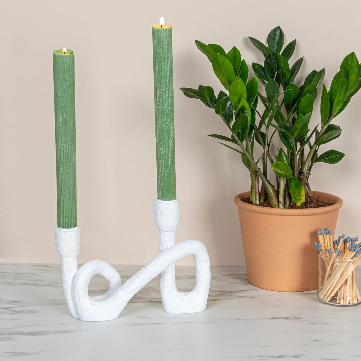 Modern Sculptural Double Taper Candle Holder / White