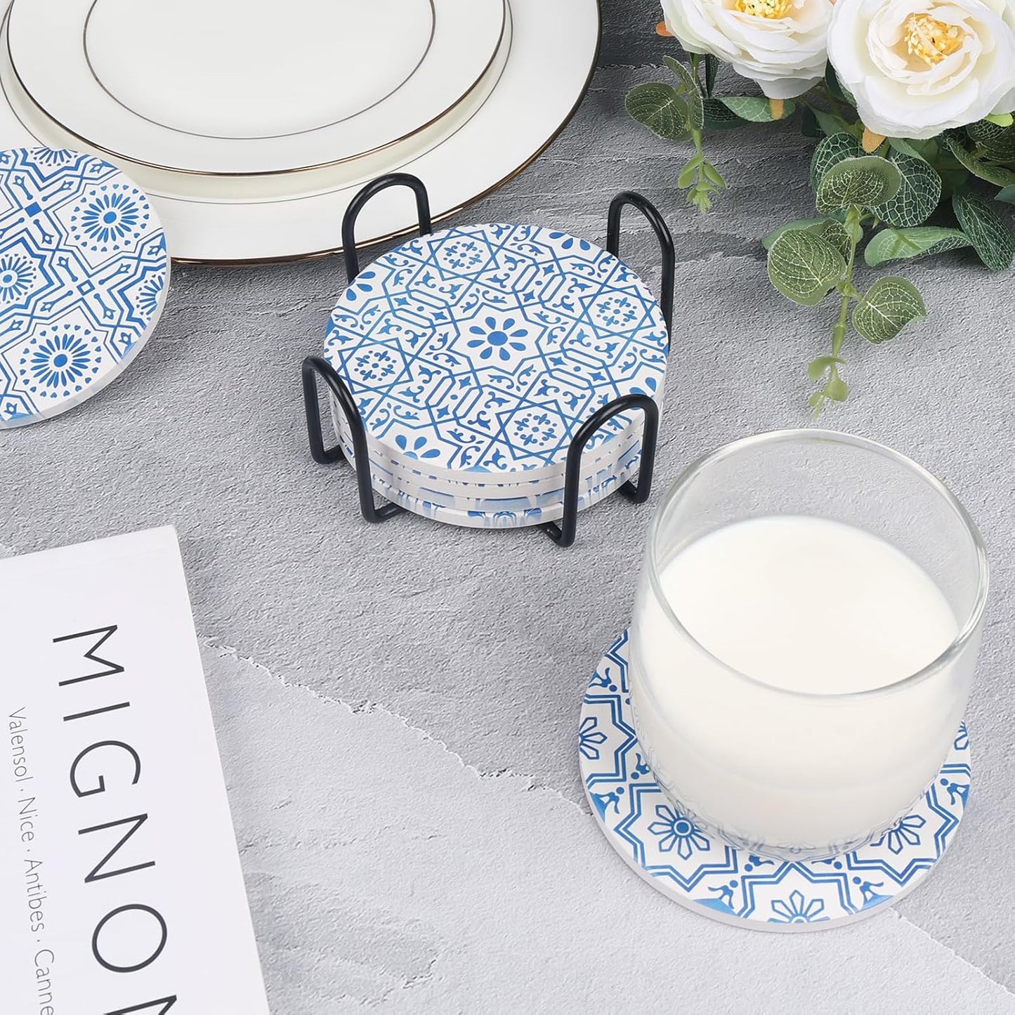 Holder / Blue and White Style Ceramic Drink Coaster / Blue Print