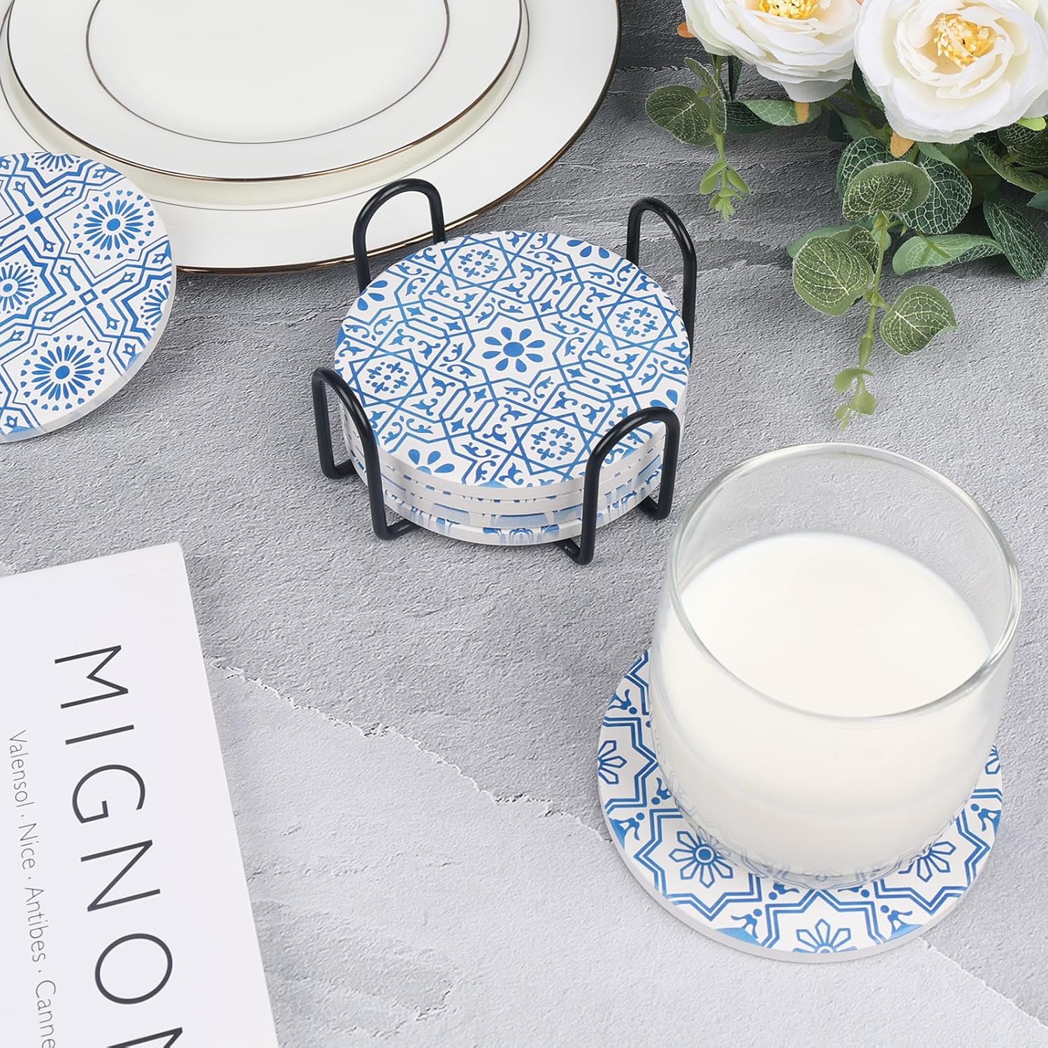 Holder / Blue and White Style Ceramic Drink Coaster / Blue Print