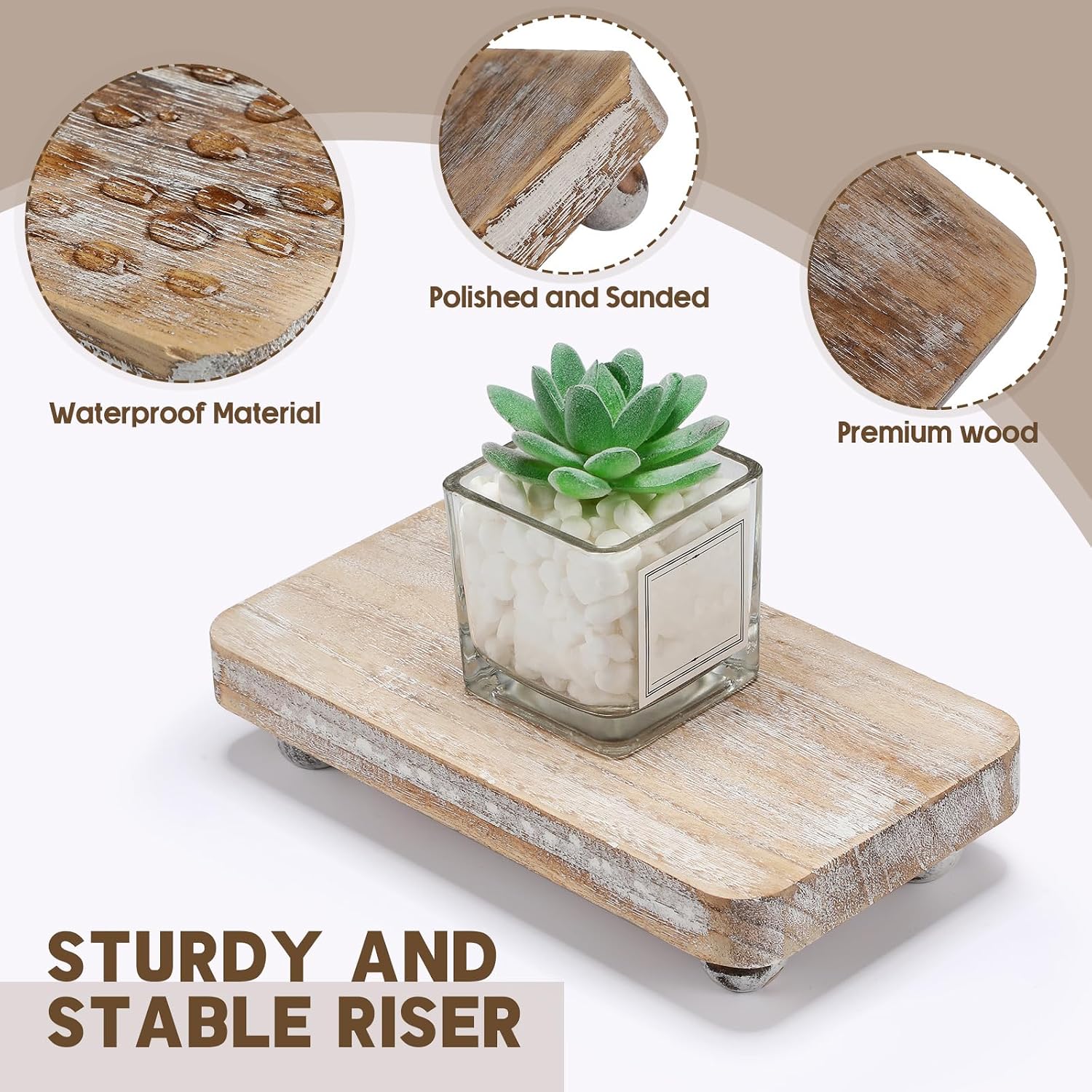 Wooden Risers for Display Pedestal Stand Wooden for Decor Farmhouse / White / 8 x 4.3 / Set of 3
