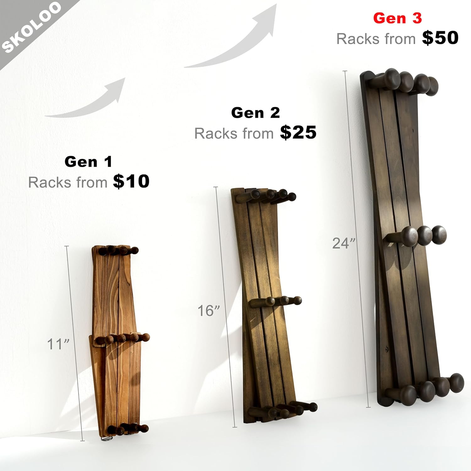 SKOLOO Large Hat Rack for Wall, Wooden Accordion Wall Hanger, Modern, Expandable Coat Hooks, Hat Display Rack for Home